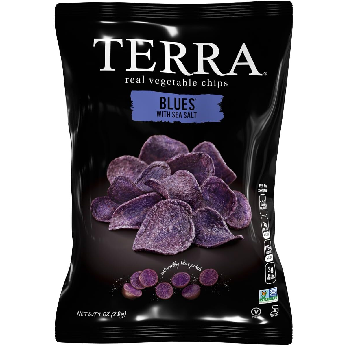 Terra Vegetable Chips, Blues Chips With Sea Salt, 1 Oz (Pack Of 24)