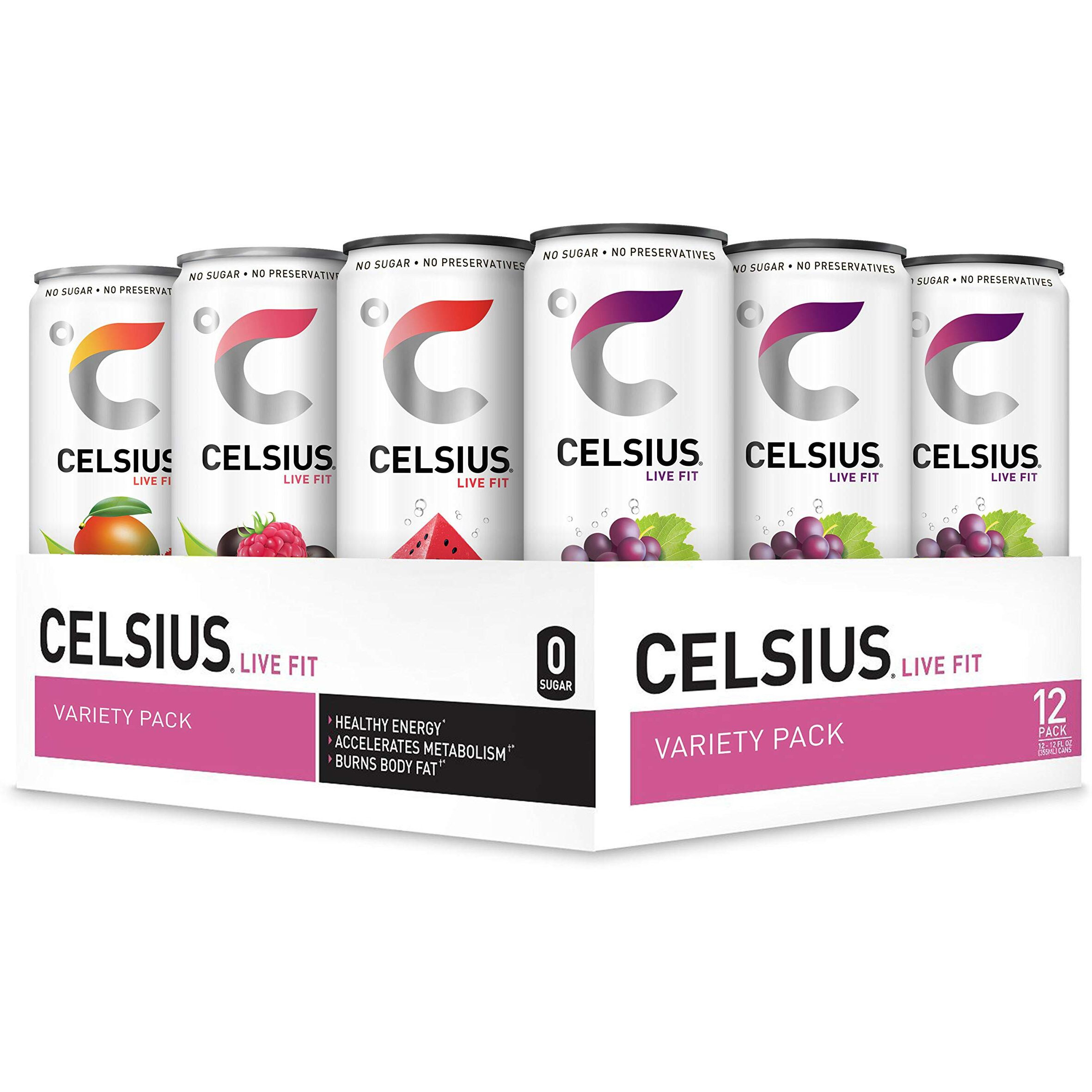 Celsius Fitness Drink 4-Flavor Variety Pack, Zero Sugar, 12Oz. Slim Can, 12 Pack