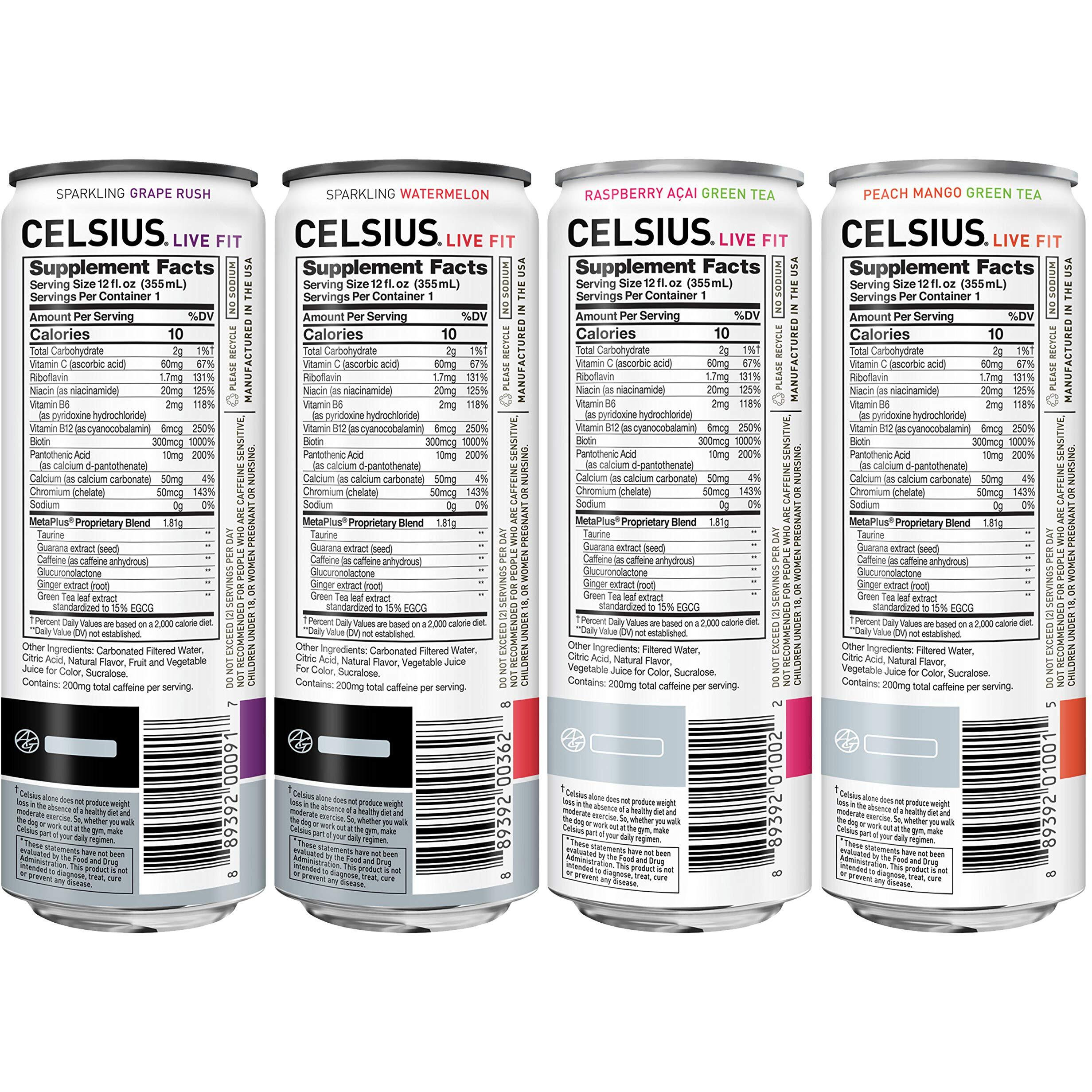 Celsius Fitness Drink 4-Flavor Variety Pack, Zero Sugar, 12Oz. Slim Can, 12 Pack
