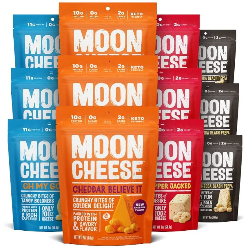 Moon Cheese Bites Bundle, Cheddar, White Cheddar, Gouda & Get Pepper Jacked, 2-Ounce, 12-Pack, Lunch Or Snack