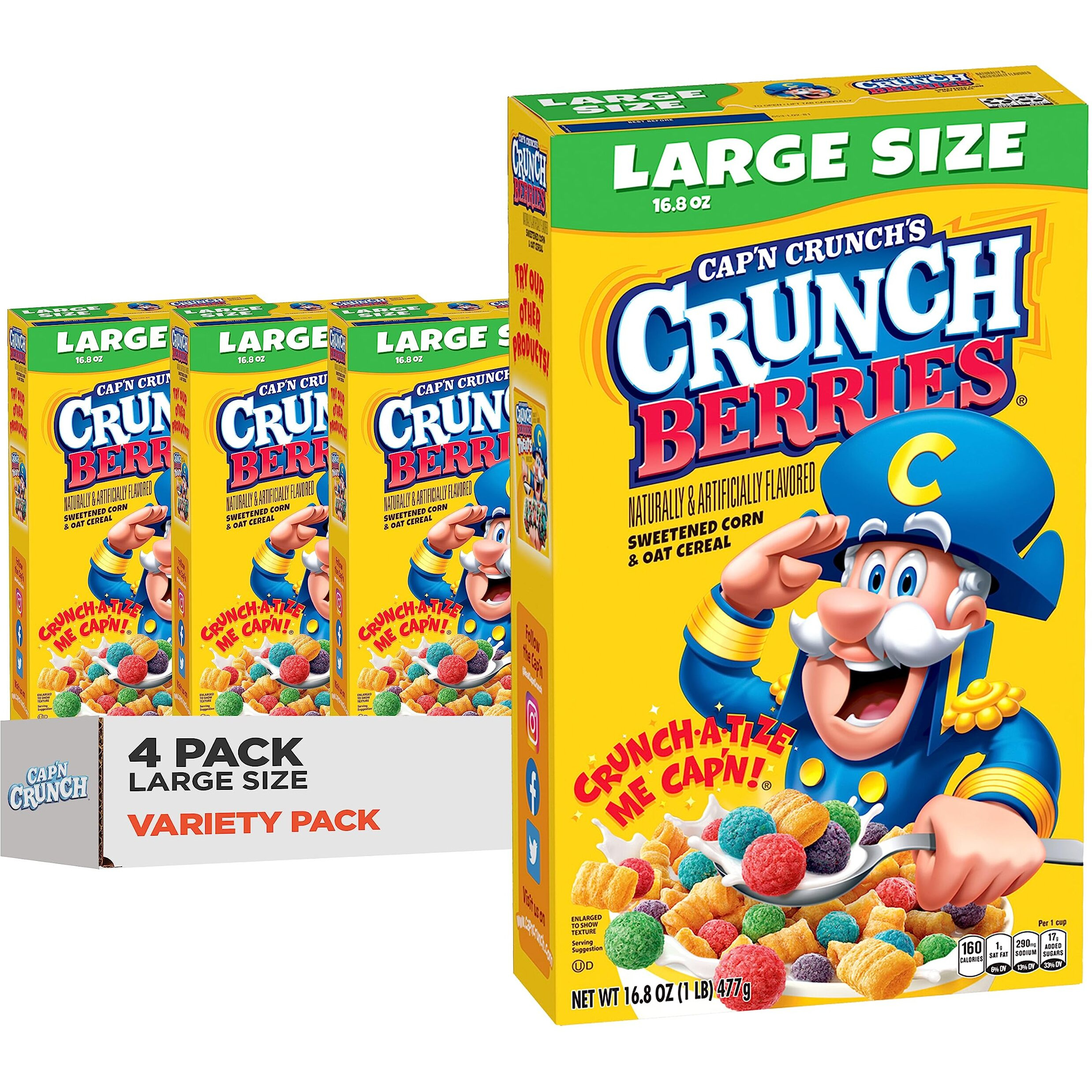 Cap'N Crunch Cereal, Crunch Berries, 16.8Oz Boxes (4 Pack)