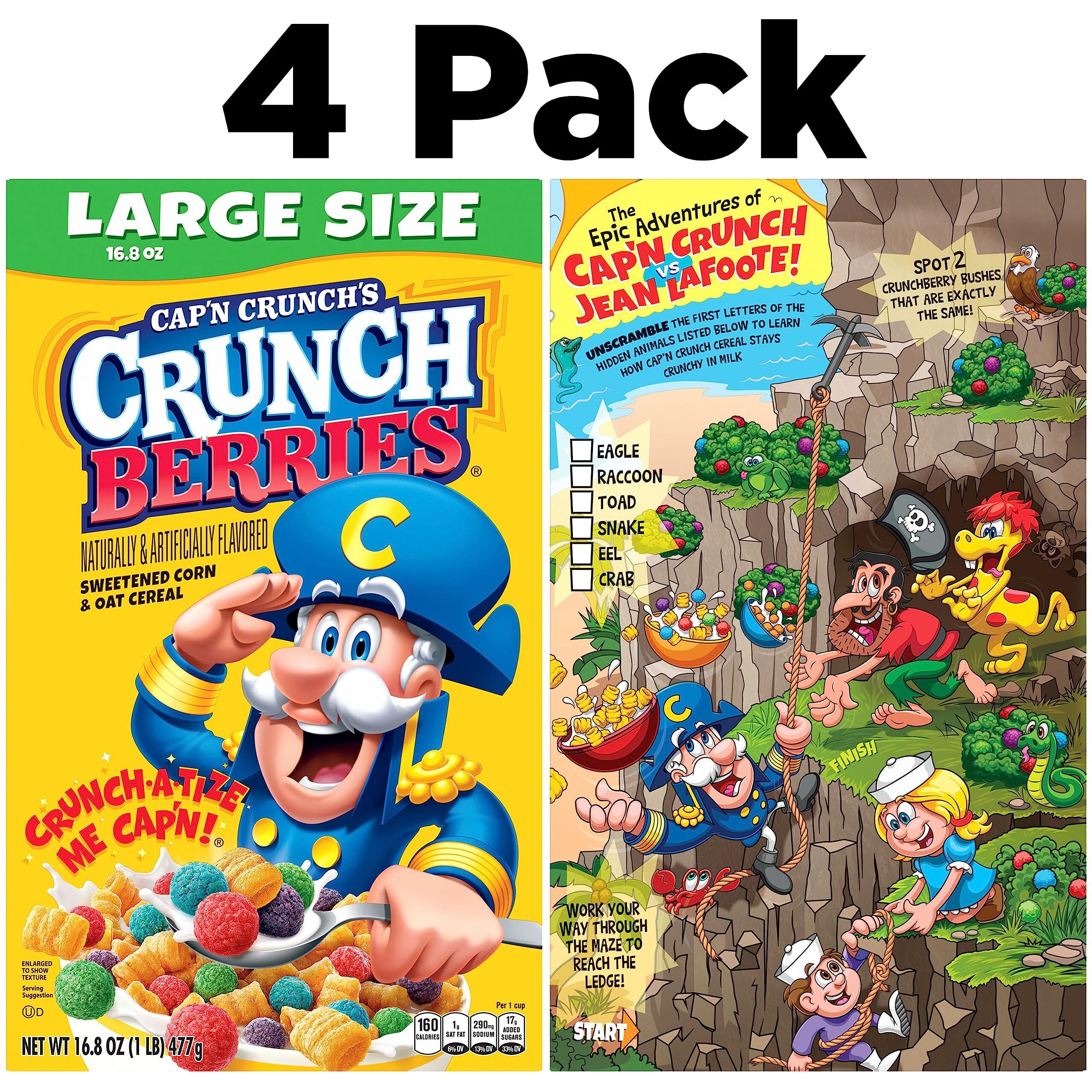 Cap'N Crunch Cereal, Crunch Berries, 16.8Oz Boxes (4 Pack)