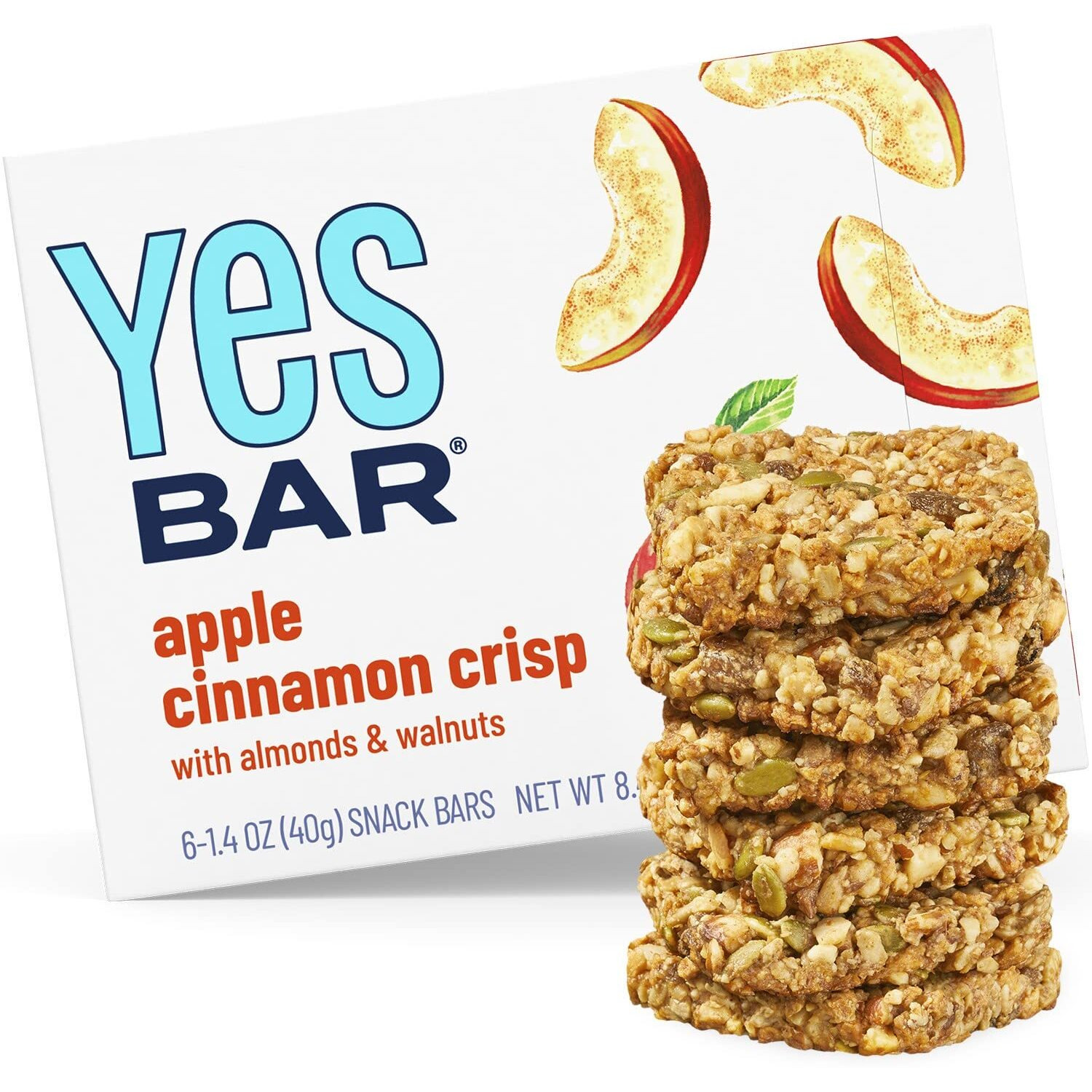 The Yes Bar Apple Cinnamon Crisp - Plant Based Protein, Decadent Snack Bar - Vegan, Paleo, Gluten Free, Dairy Free, Low Sugar, Healthy Snack, Breakfast, Low Carb, Keto Friendly (Pack Of 6)
