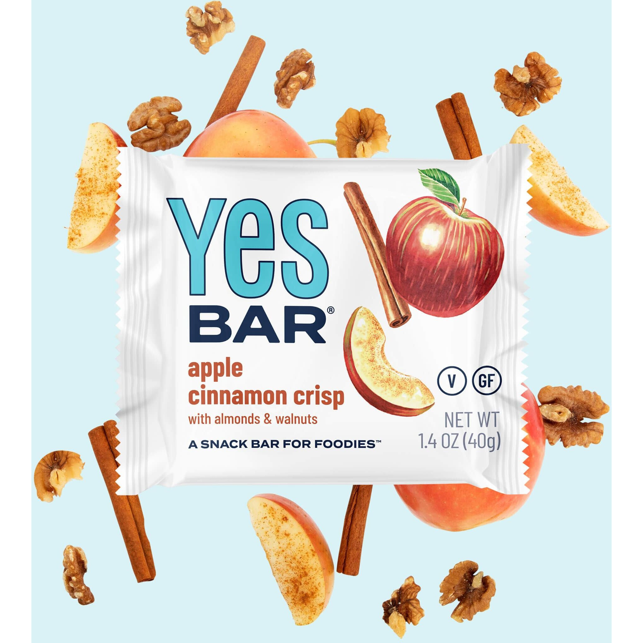 The Yes Bar Apple Cinnamon Crisp - Plant Based Protein, Decadent Snack Bar - Vegan, Paleo, Gluten Free, Dairy Free, Low Sugar, Healthy Snack, Breakfast, Low Carb, Keto Friendly (Pack Of 6)