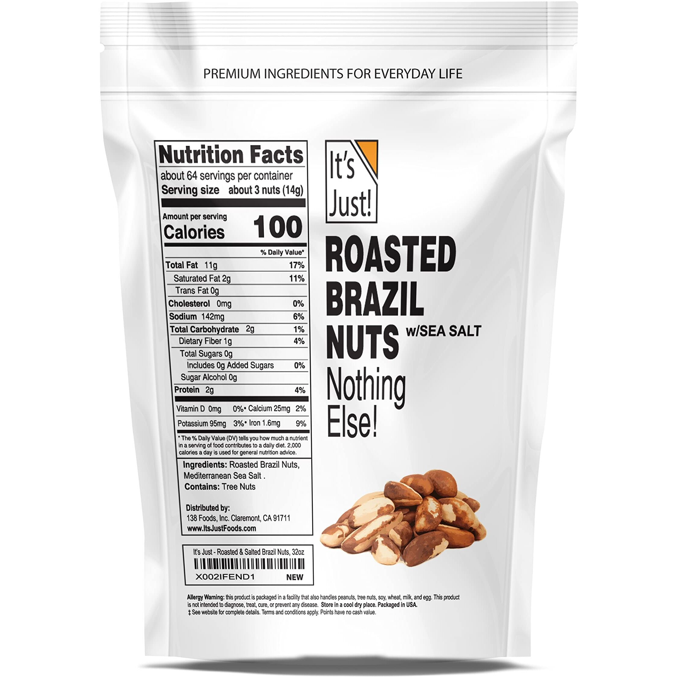 It's Just - Brazil Nuts, 2Lbs, Product Of Peru, Roasted & Salted, Packaged In Usa (Roasted/Sea Salted, 2 Pound (Pack Of 1))