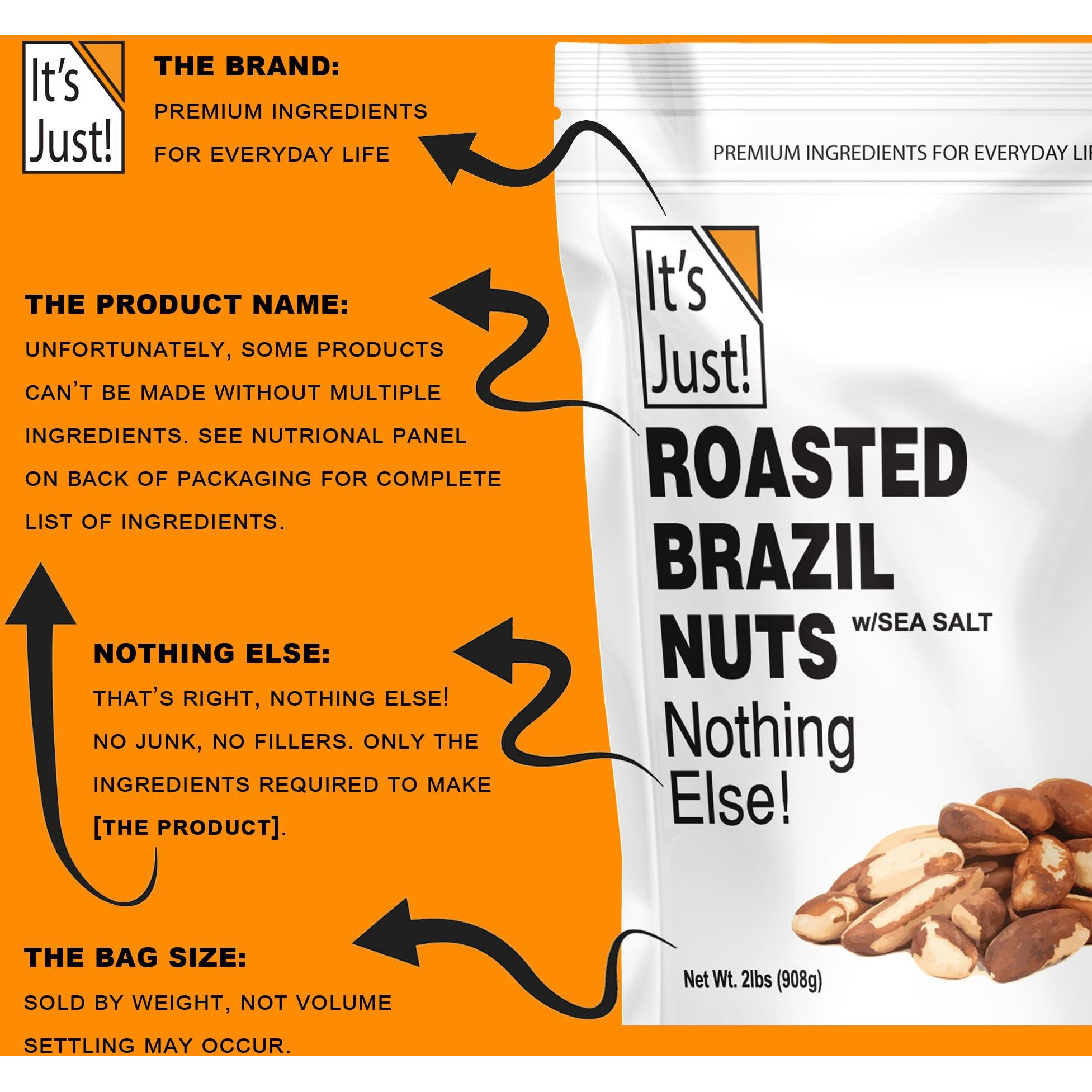 It's Just - Brazil Nuts, 2Lbs, Product Of Peru, Roasted & Salted, Packaged In Usa (Roasted/Sea Salted, 2 Pound (Pack Of 1))