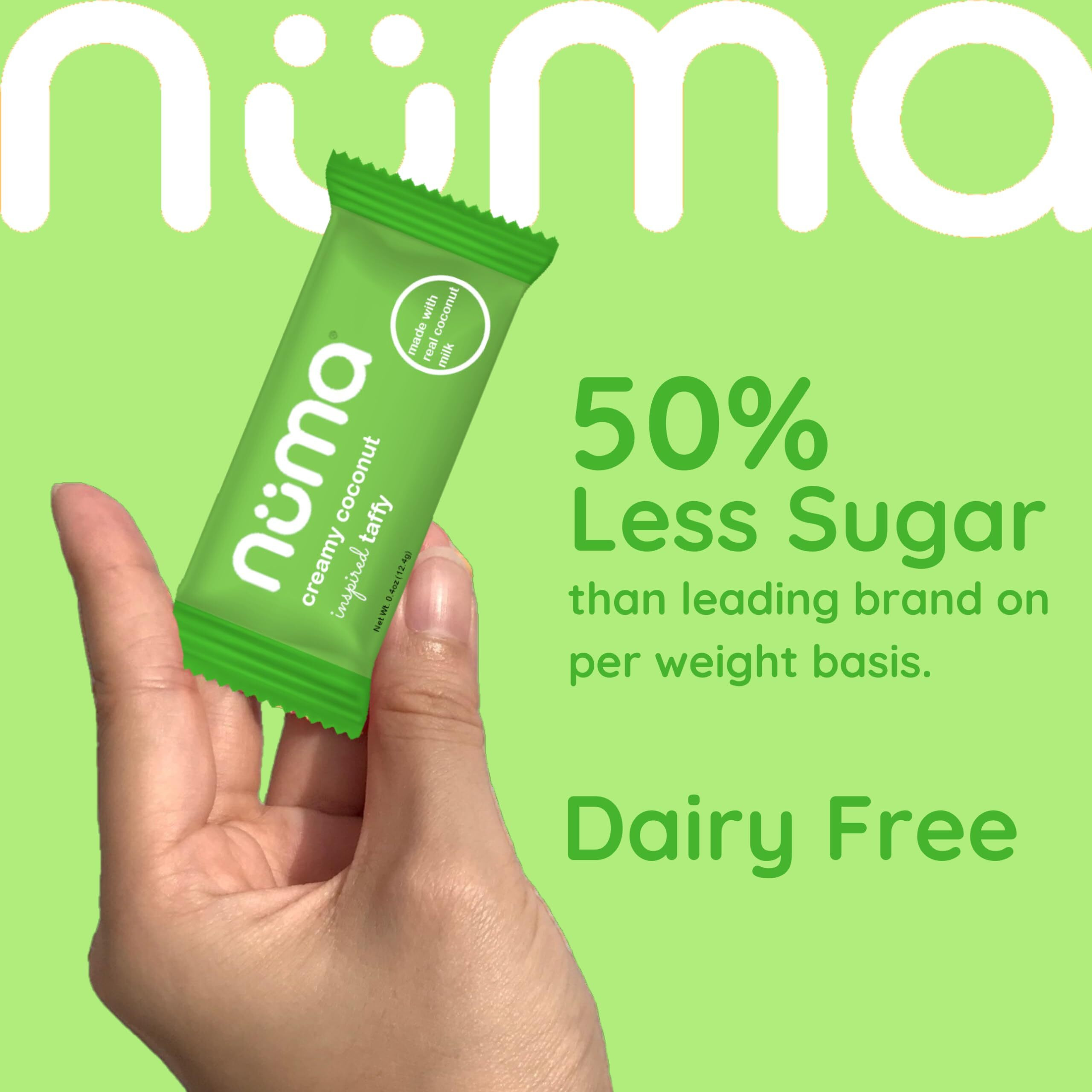 Numa Foods Creamy Coconut Taffy Candy - Dairy Free, Low Sugar Candy - Low Calorie & All Natural Chewy Snack With Real Mct-Rich Coconut Milk, Gluten Free - 3 Bags With 8 Individually Wrapped Chews Each