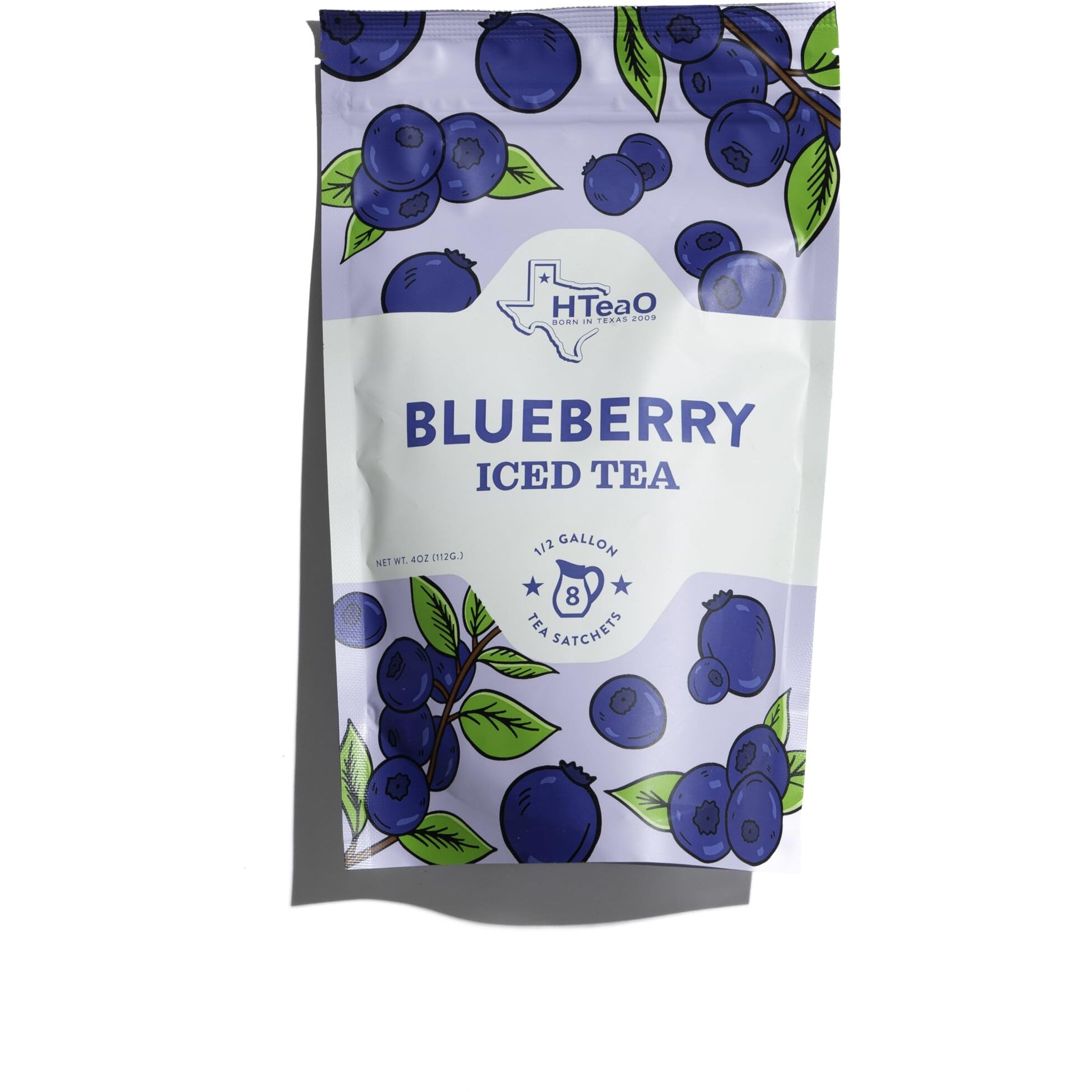 Hteao Iced Tea Sachets - Blueberry Green Tea Mix For Instant Ice Tea - 4 Gallons Per Package - Real Texas-Style Flavored Iced Tea In 5 Minutes (Pack Of 8 Sachet Bags)