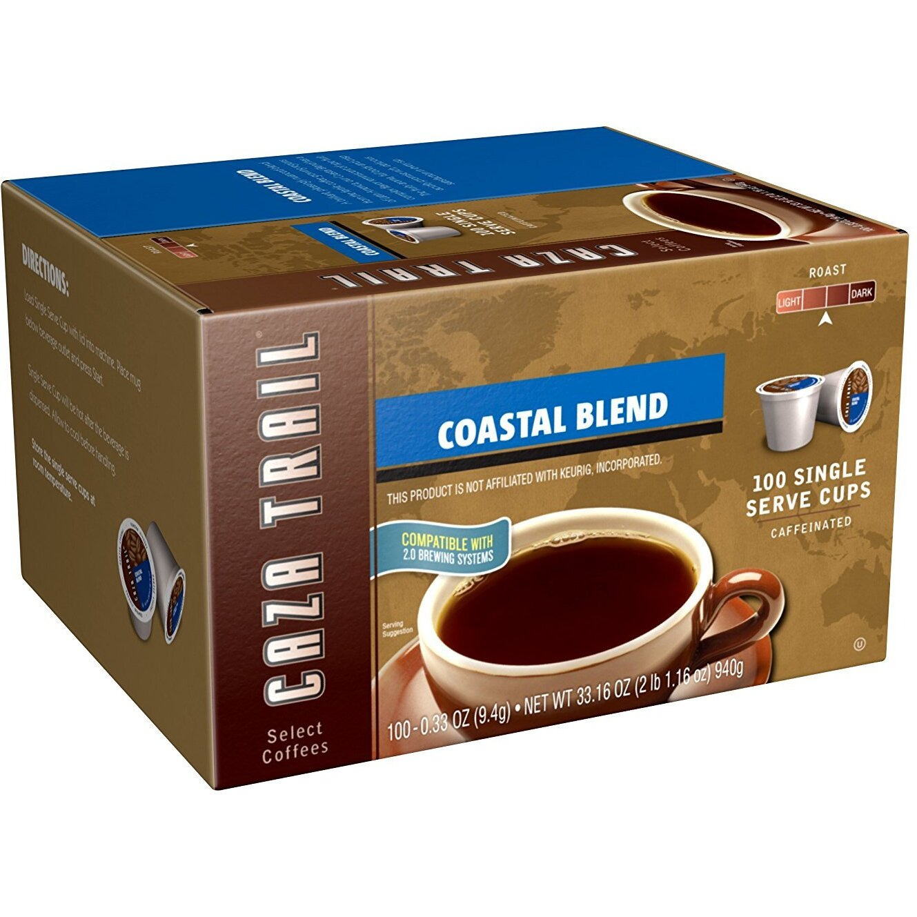 Caza Trail Coffee Pods, Coastal Blend, Single Serve (Pack Of 100) (Packaging May Vary)