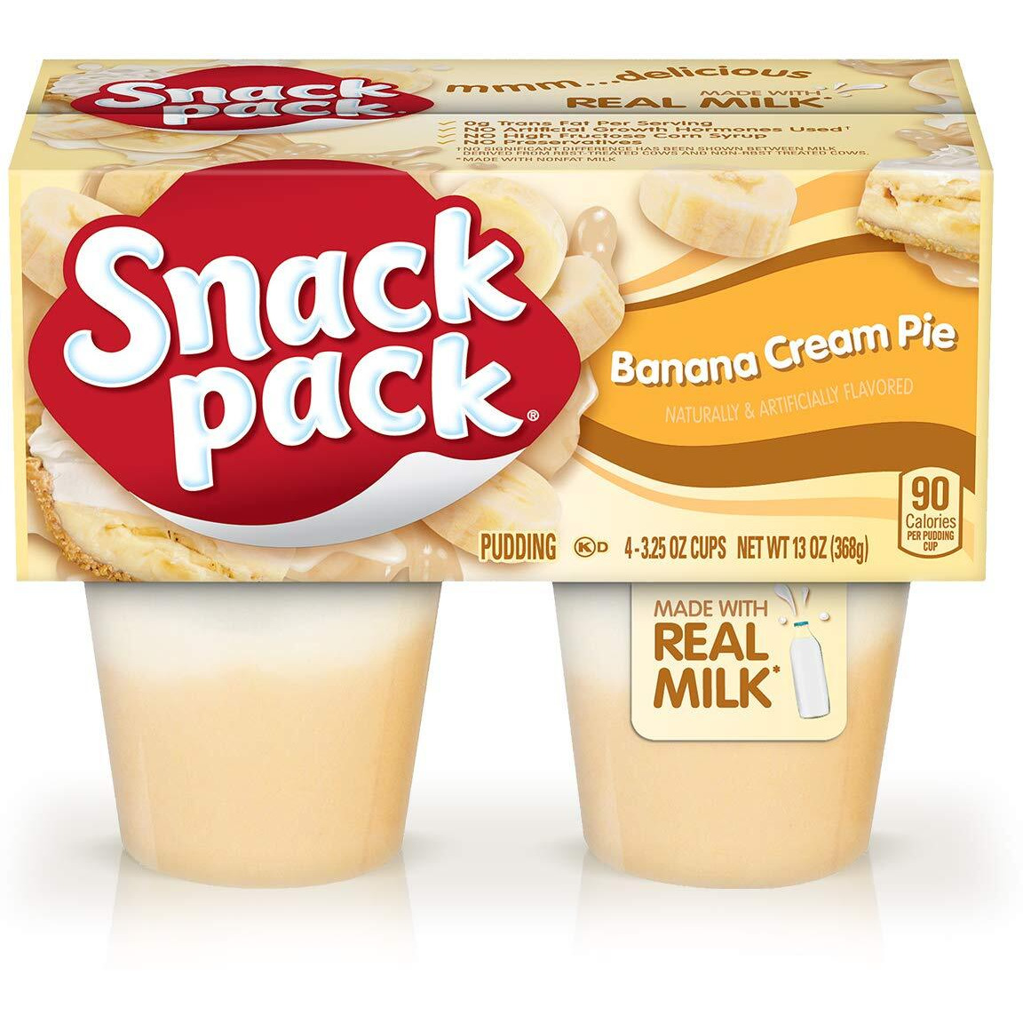 Snack Pack Banana Cream Pie Pudding Cups, 4 Count, 12 Pack