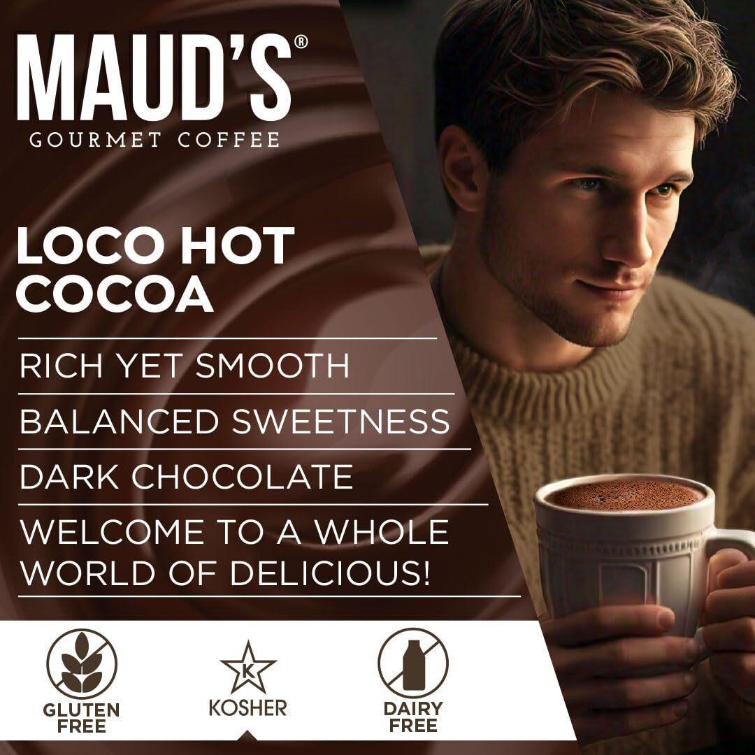 Maud's Dark Hot Chocolate Pods, 18Ct. | Single Serve Gluten & Dairy Free Hot Cocoa | 100% California Blended Hot Chocolate | Solar Energy Produced Recyclable Pods Compatible With Keurig K Cups Maker