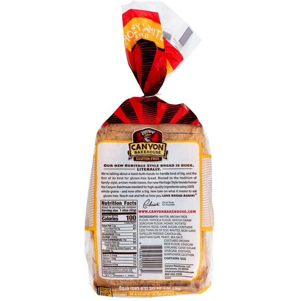 Canyon Bakehouse Gluten Free Heritage Style Honey White Bread,, 24 Oz (Pack Of 6)