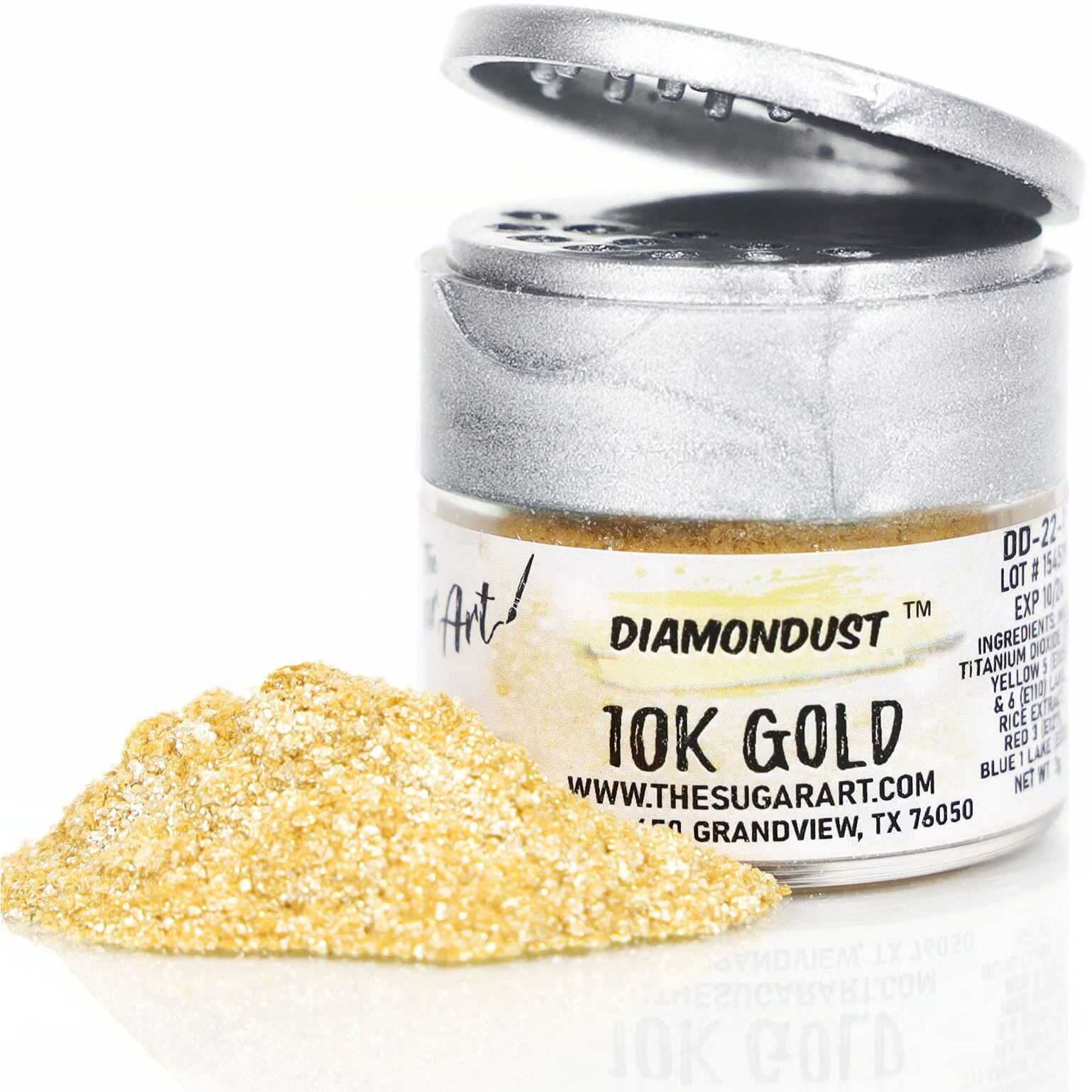 10K Gold Edible Glitter For Drinks, Cocktails, Cake Decorating, Strawberries, Chocolates & More | No Taste | 4G | 100% Food-Safe | Kosher, Vegan, Gluten & Nut Free | Diamondust By The Sugar Art
