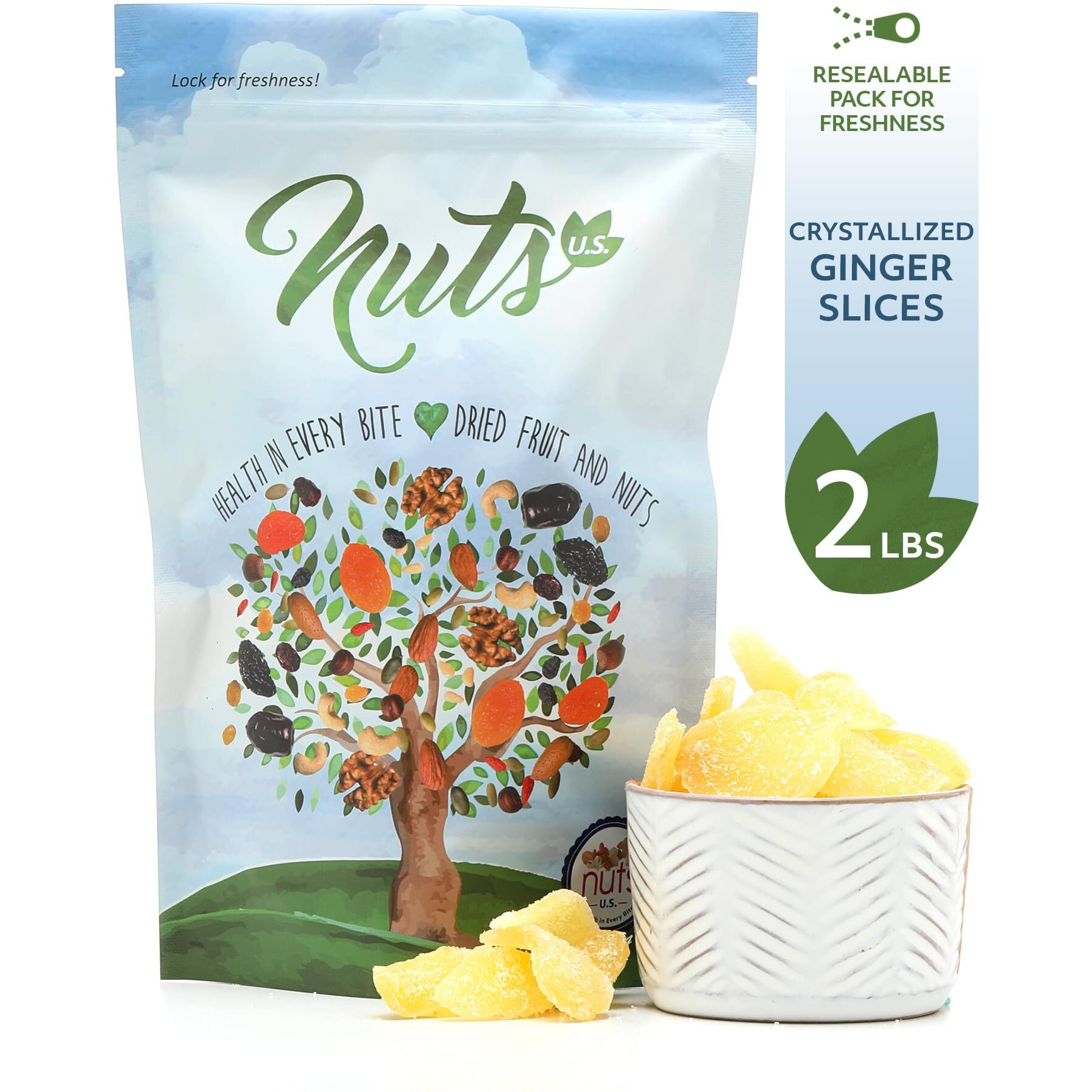 Nuts U.S. - Dried Crystallized Ginger Slices In Resealable Bag (2 Lb)