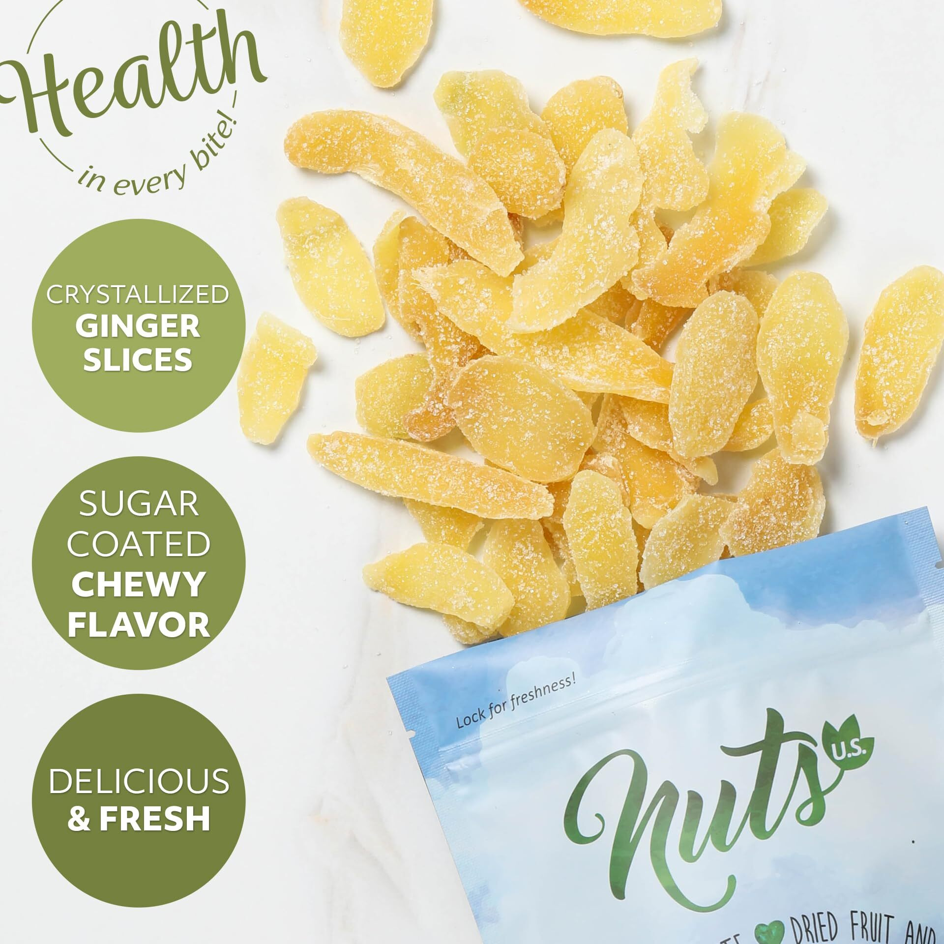 Nuts U.S. - Dried Crystallized Ginger Slices In Resealable Bag (2 Lb)