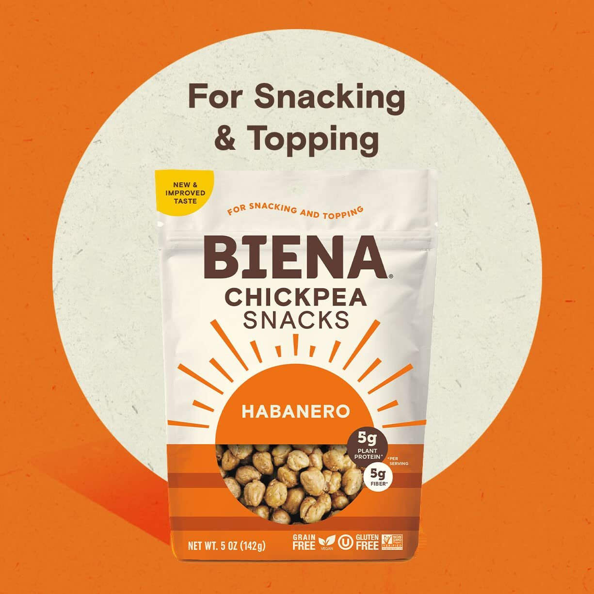 Biena Chickpea Snacks - Crunchy Roasted Chickpeas - High Fiber Vegan Protein Snacks For Adults And Kids - 4-Pack, 5 Ounce - Habanero