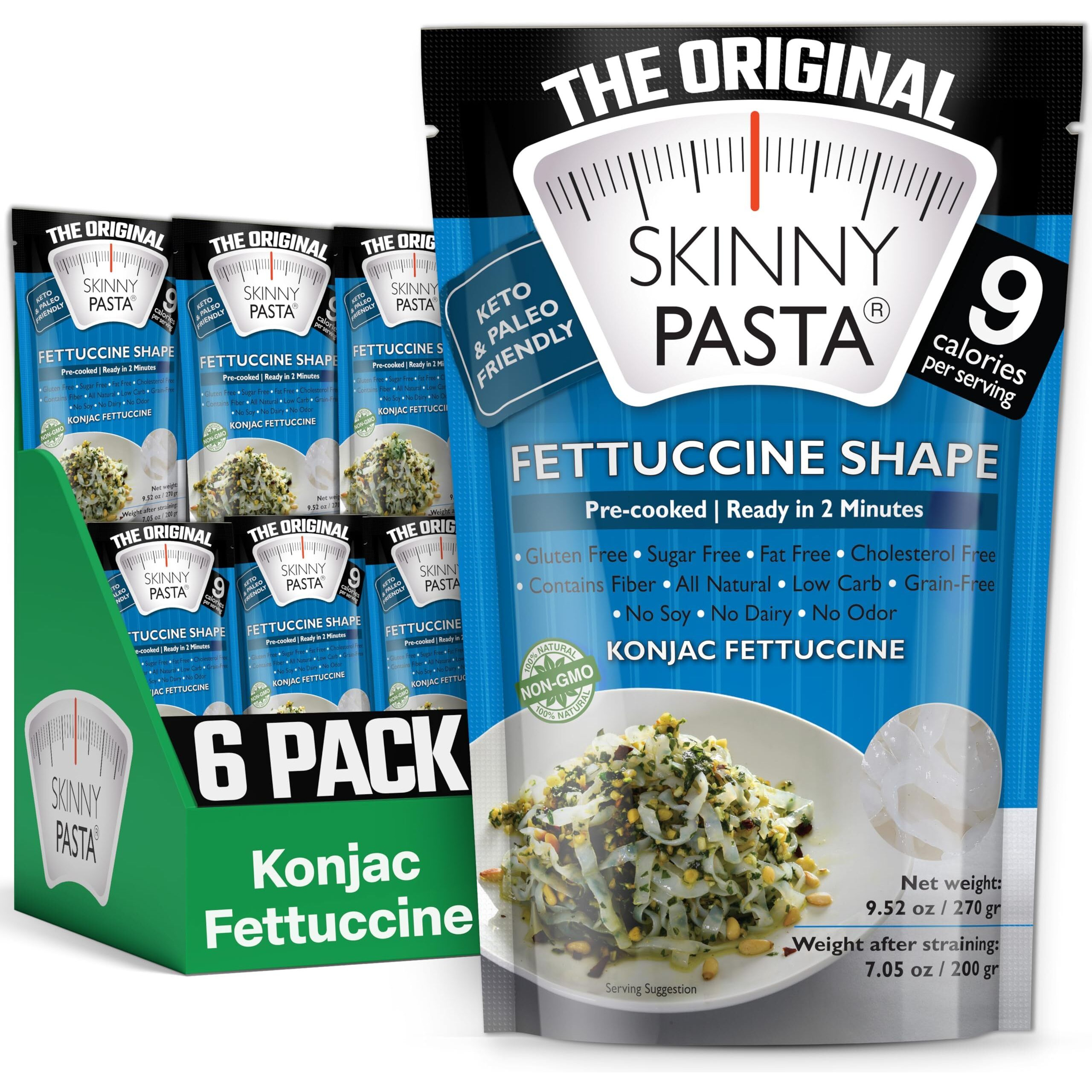Skinny Pasta 9.52 Oz - Shirataki Noodles The Only Odor Free 100% Konjac Noodle - Keto & Paleo Friendly - Carb Free - Low Calorie Food (Fettuccine Shape - 6 Pack)