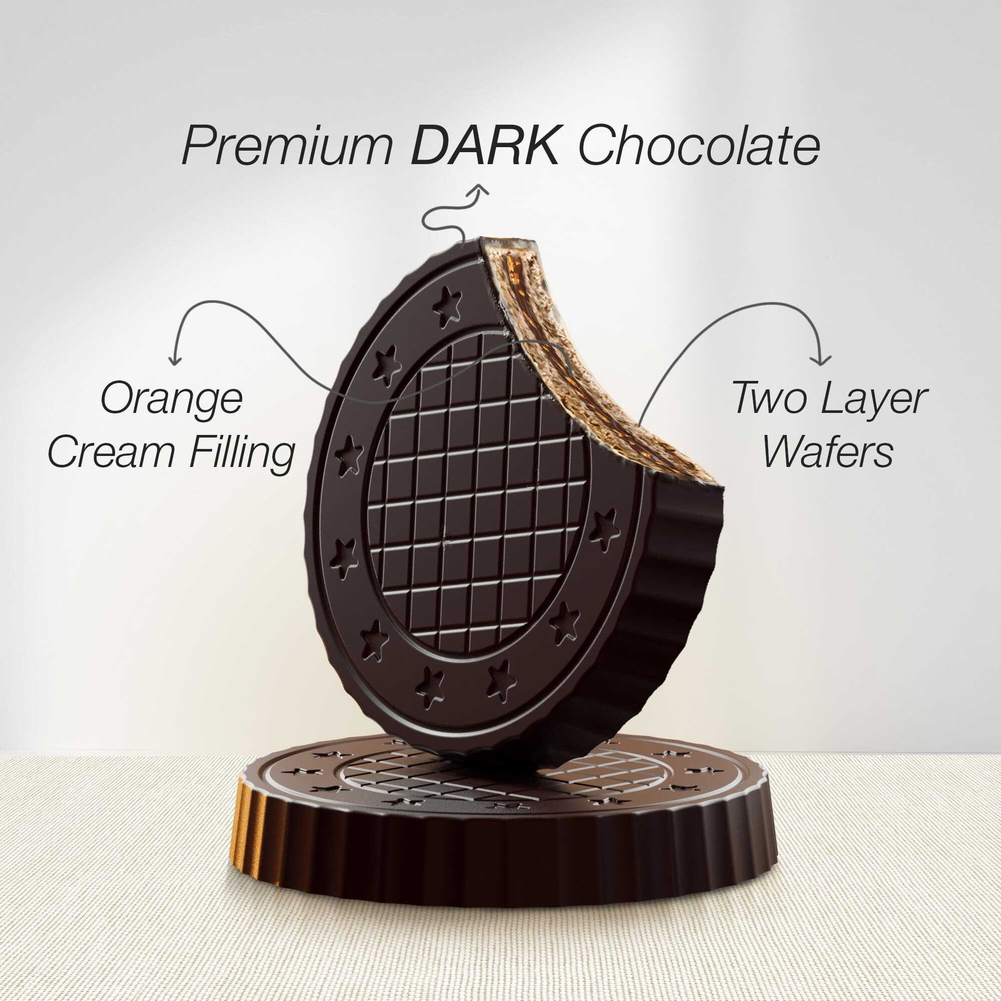 Fiorella Dark Chocolate Crunch Wafer Cookies - Delicious Chocolate Covered Crispy Thin Wafers With Layers Of Dark Chocolate W/Orange Cream Filling, Individually Wrapped, Perfect For Snacks, (Pack Of 18)