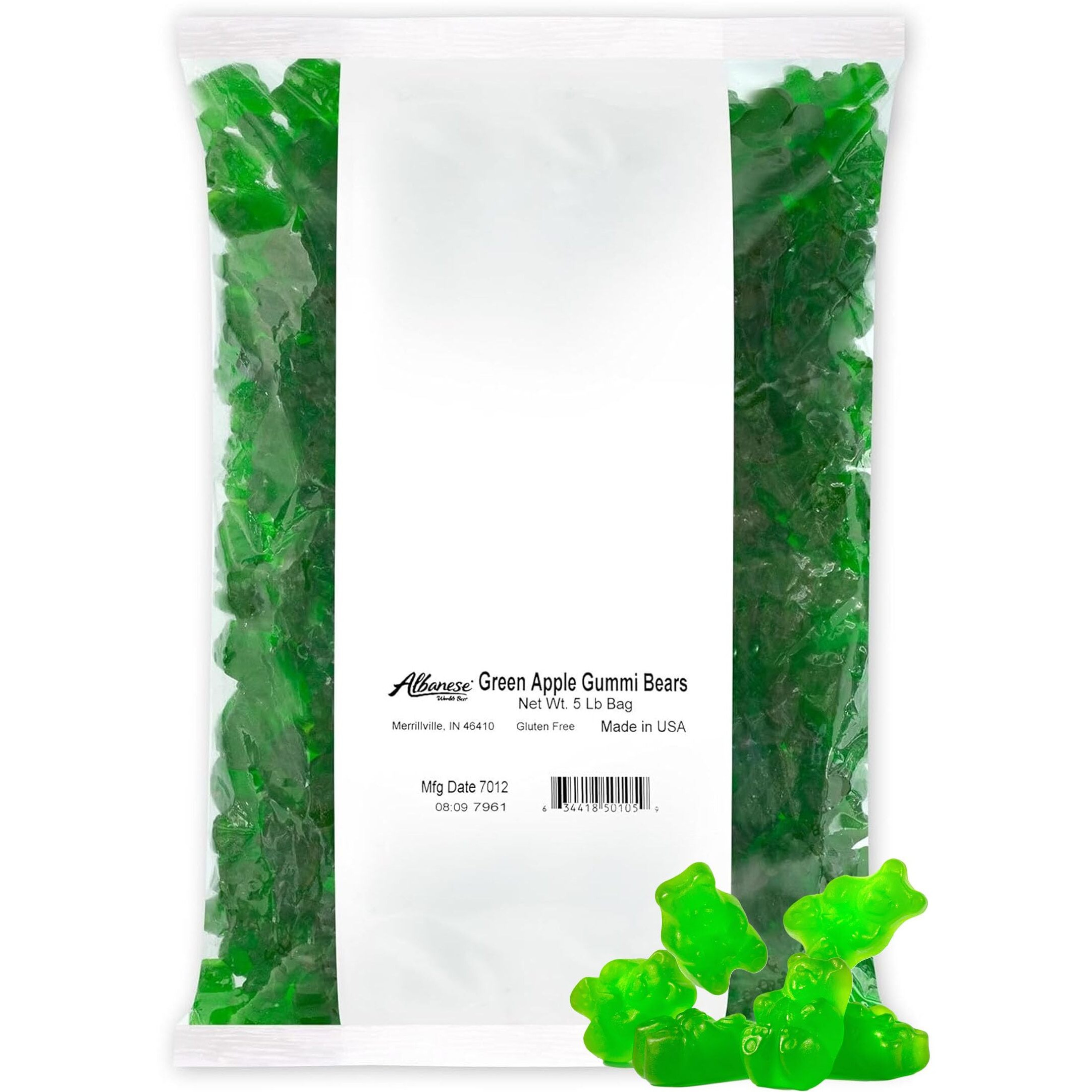 Albanese World's Best Green Apple Gummi Bears, 5Lbs Of Candy