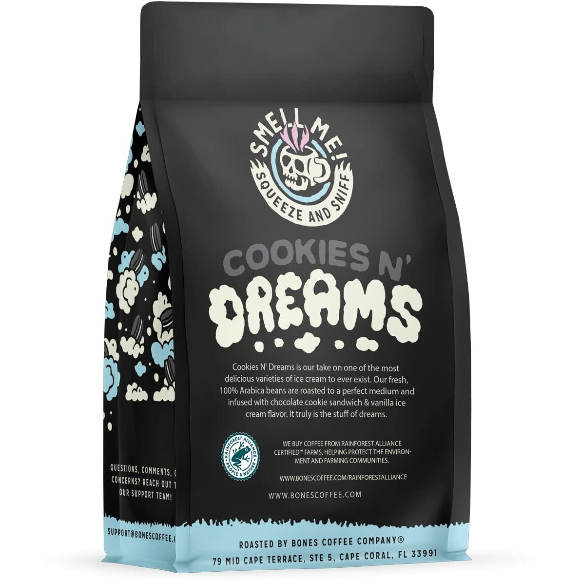 Bones Coffee Company Cookies 'N Dreams Ground Coffee Beans Cookies & Cream Flavor, Low Acid Flavored Coffee, Made With Arabica Coffee Beans, Medium Roast Coffee, Coffee Lover Gift Ideas (12 Oz)