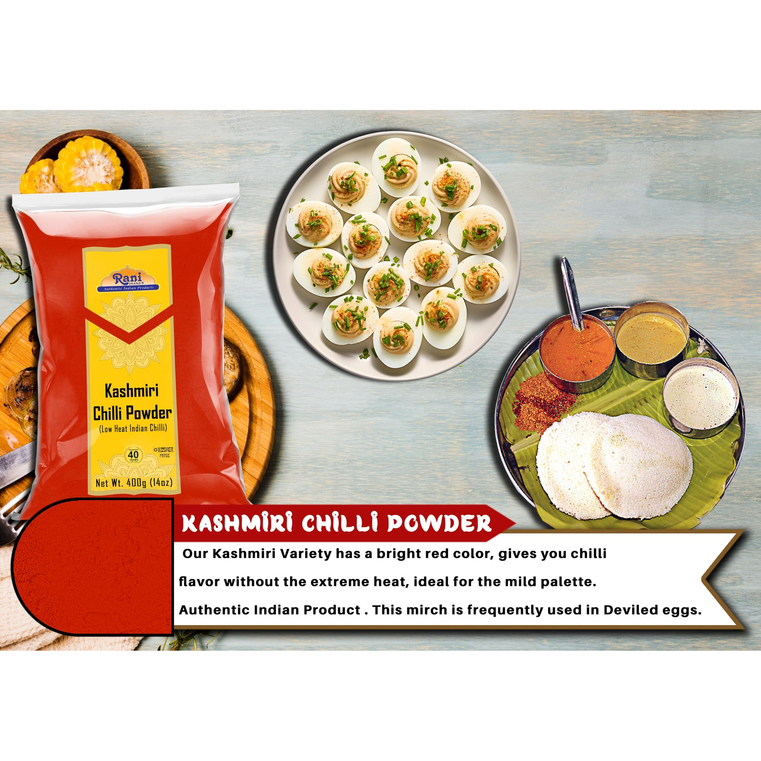 Rani Kashmiri Chilli Powder (Deggi Mirch, Low Heat) Ground Indian Spice 14Oz (400G) ~ All Natural, Salt-Free | Kosher | Vegan | No Colors | Gluten Friendly | Perfect For Deviled Eggs & Other Low Heat Dishes