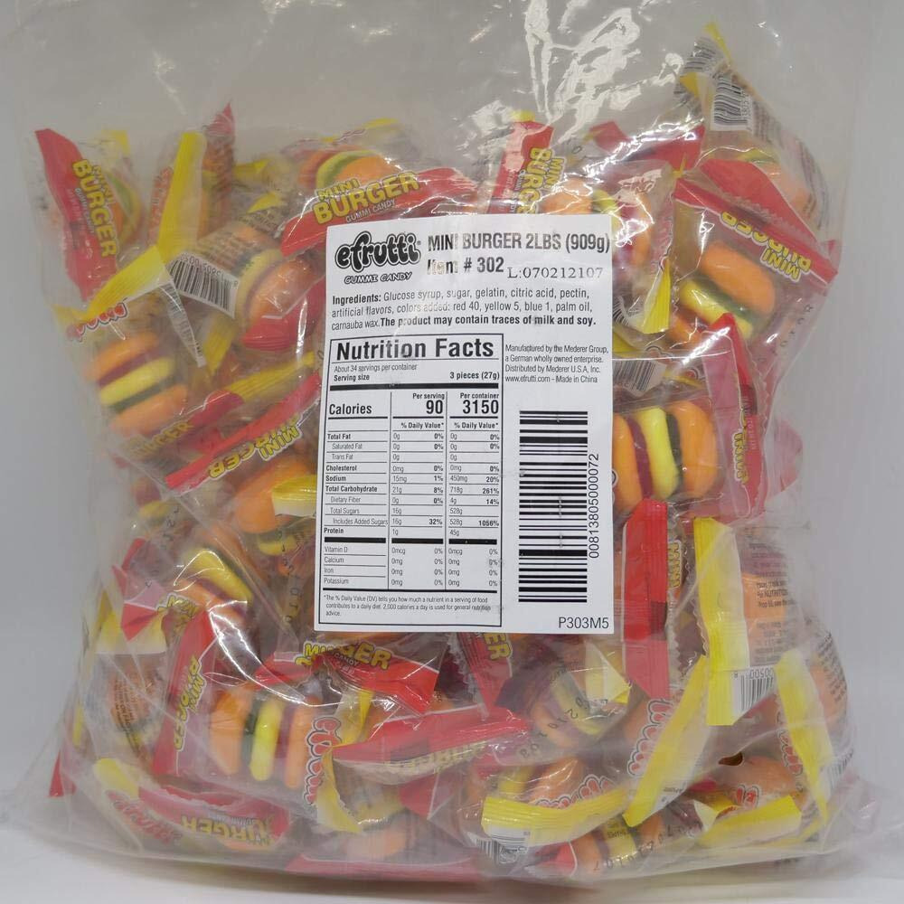 Efrutti Mini Burger Gummy Candy, 2 Lb - 101 Count Bulk Bag