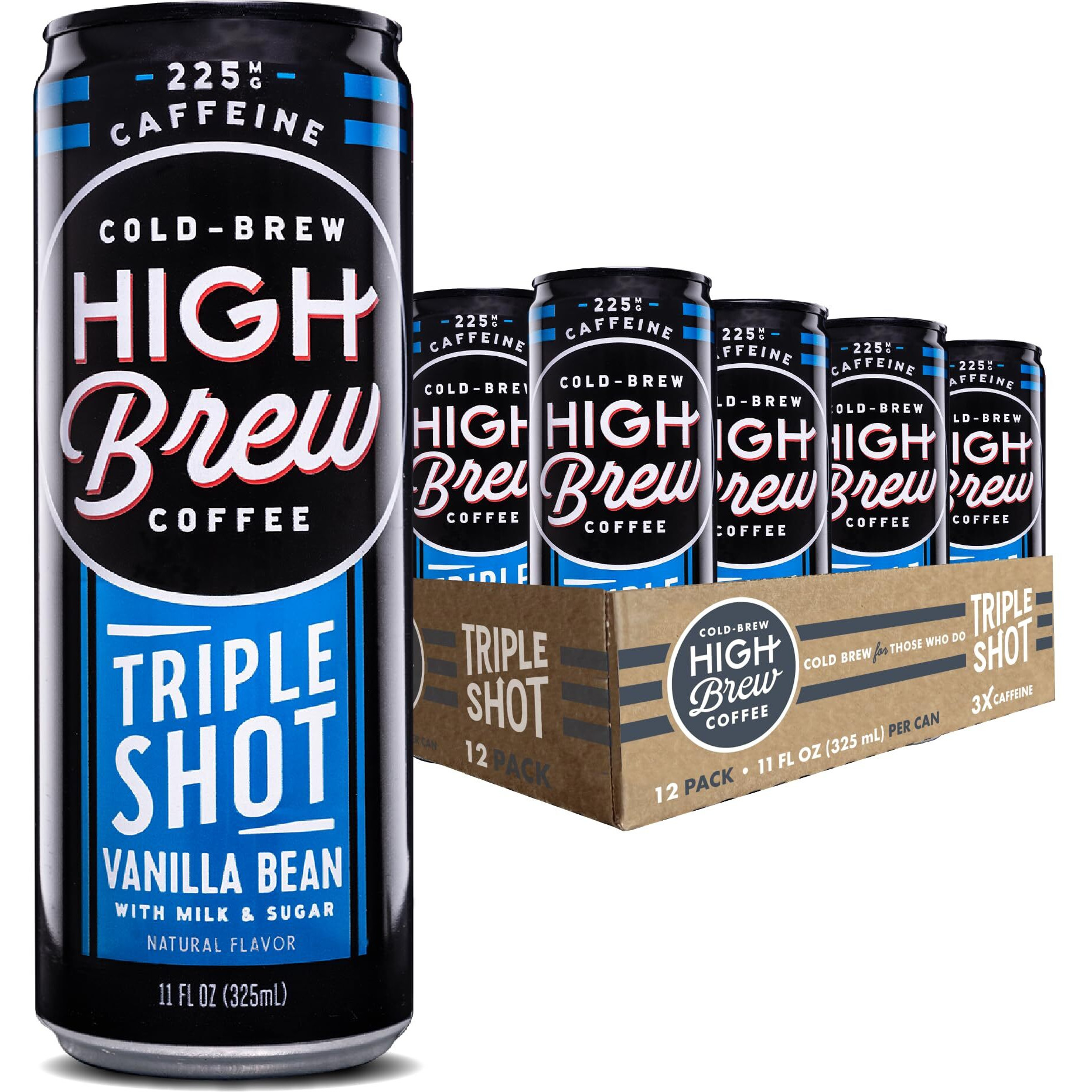 High Brew Coffee, Triple Shot Vanilla Bean, Cold Brew Coffee, 11 Fl Oz, Ready-To-Drink (Pack Of 12)