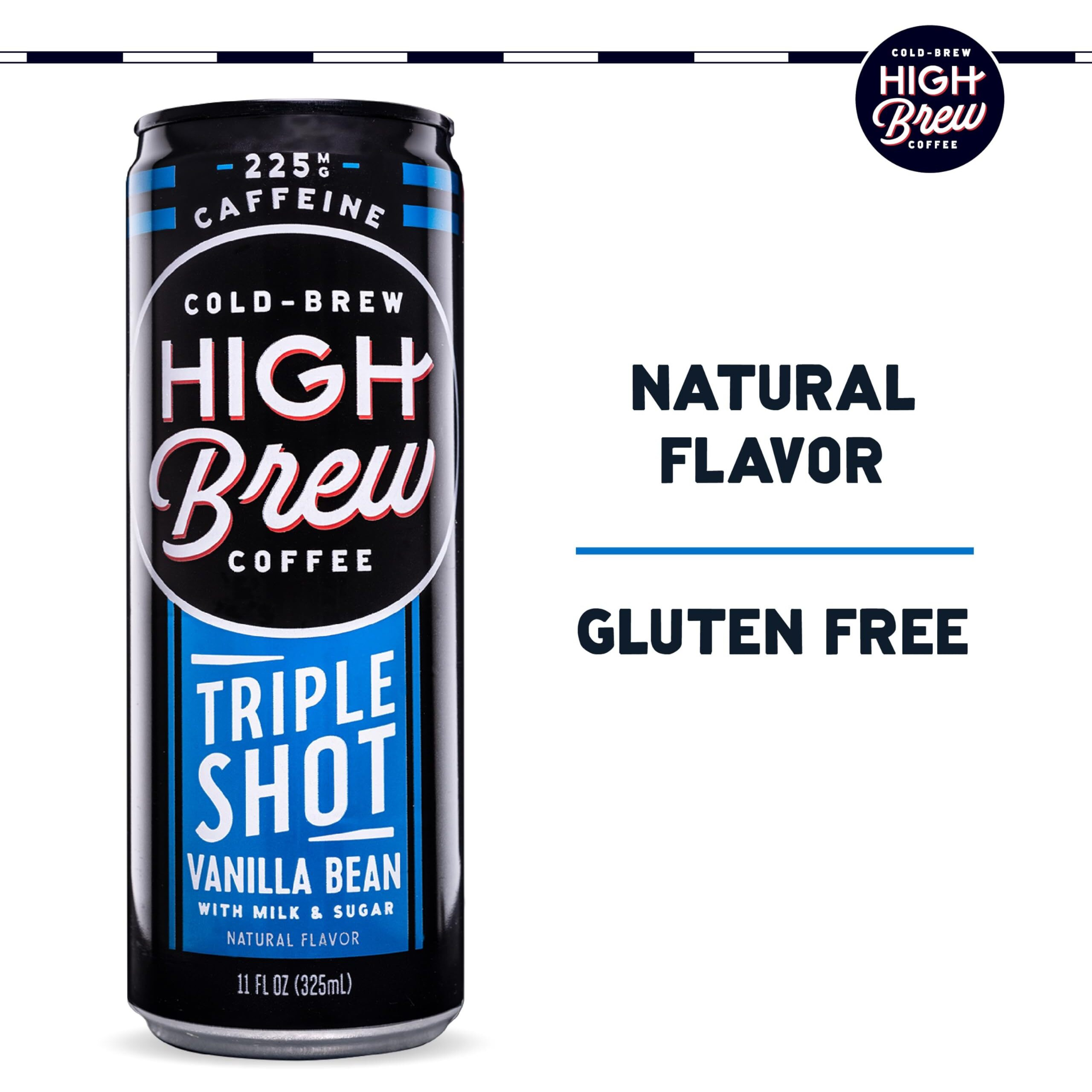 High Brew Coffee, Triple Shot Vanilla Bean, Cold Brew Coffee, 11 Fl Oz, Ready-To-Drink (Pack Of 12)