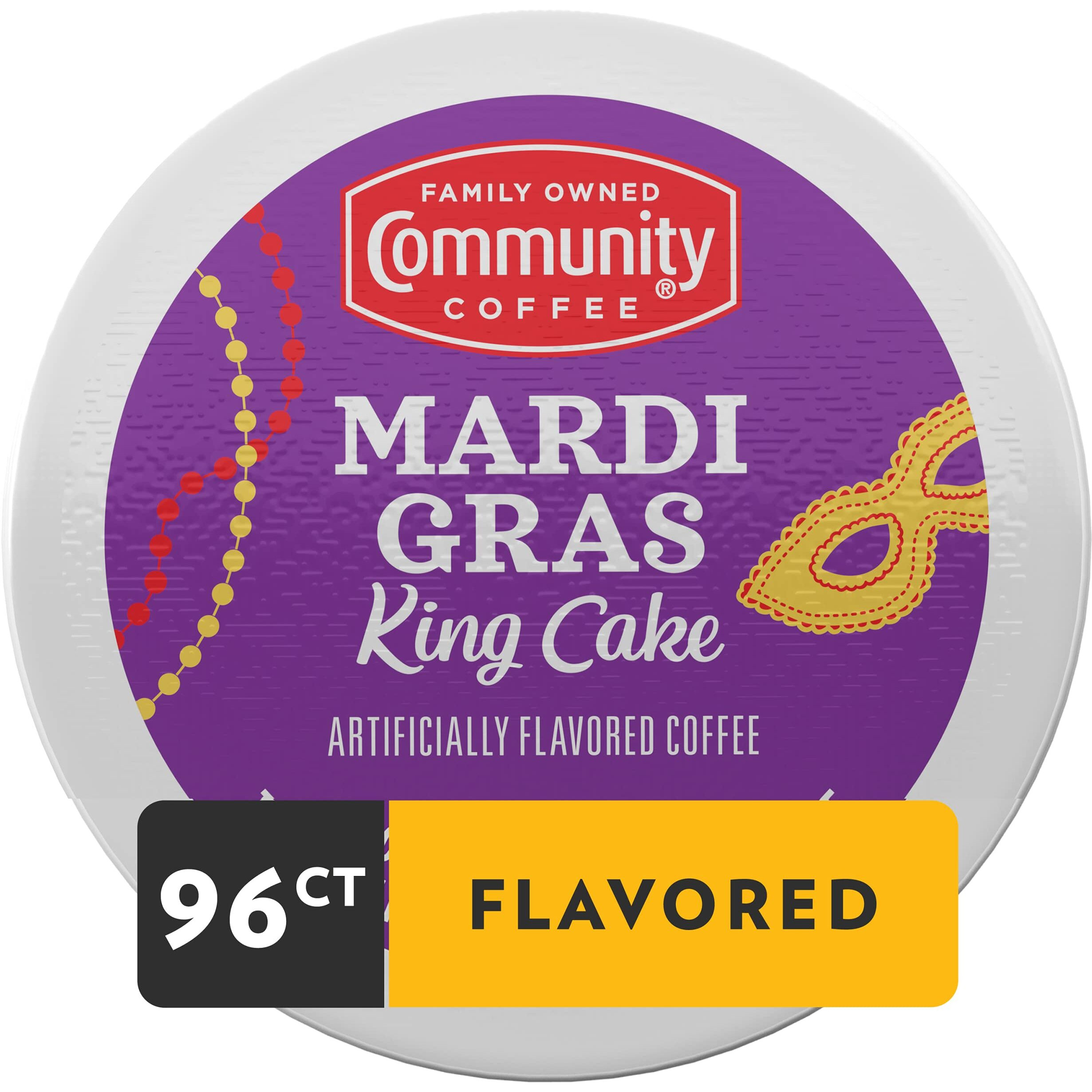 Community Coffee Mardi Gras King Cake Flavored 96 Count Coffee Pods, Medium Roast, Compatible With Keurig 2.0 K-Cup Brewers, 24 Count (Pack Of 4)