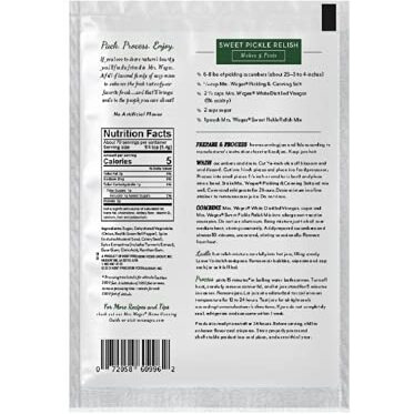 Mrs. Wages Sweet Pickle Relish Quick Process Mix, Quick And Easy, Simple-To-Use, Great Topping, Sweet Pickle Flavoring, 4.0 Oz Packet (Value Pack Of 12)