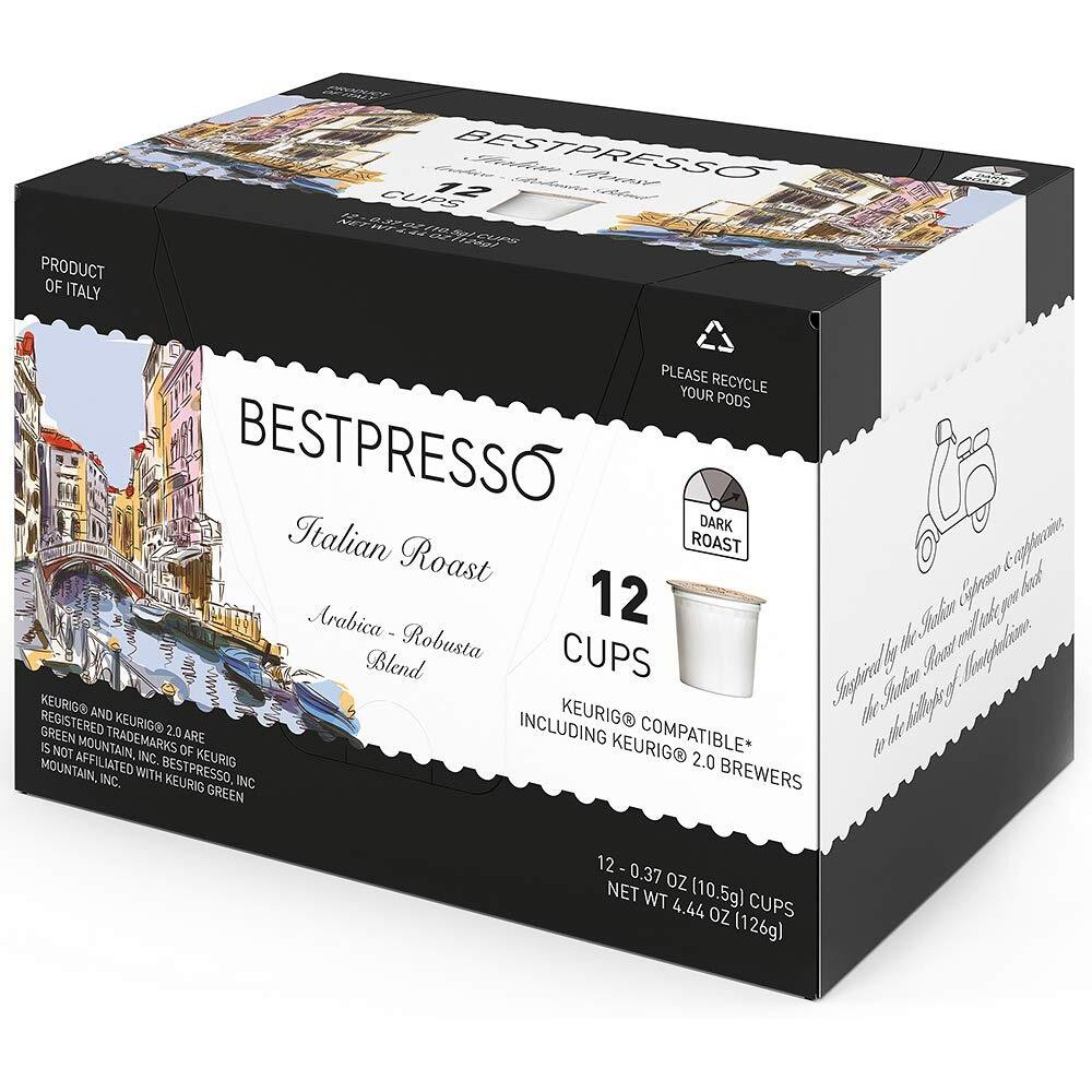 Bestpresso Coffee, Italian Roast Single Serve K-Cup Pods, Dark Roast, 96 Count (Compatible With 2.0 Keurig Brewers) 8 Packs Of 12 Cups