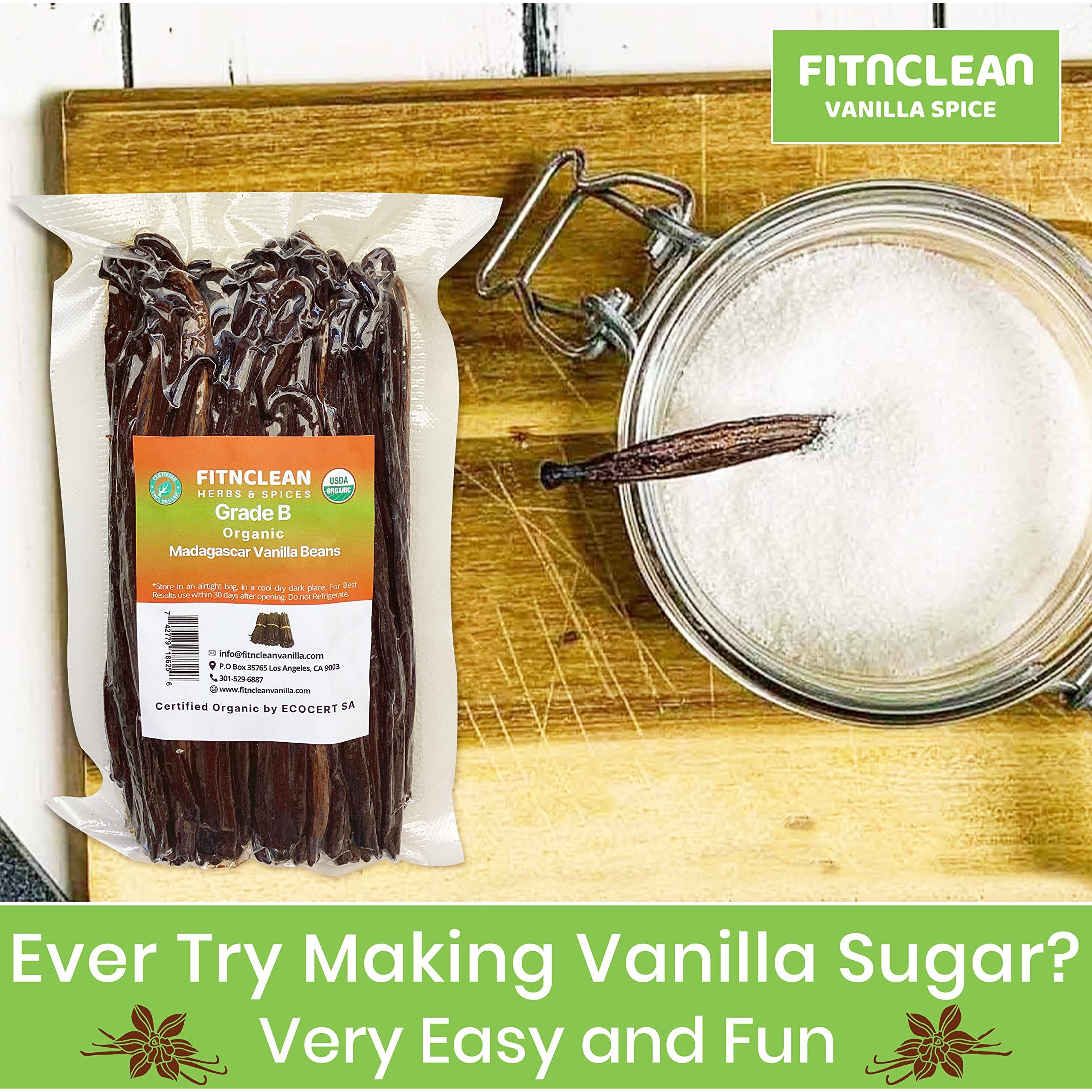 100 Organic Vanilla Beans Madagascar Grade B For Extract, Cooking And Baking. Certified Usda Organic. 5&quot&quot-7&quot&quot By Fitnclean Vanilla| Whole Non-Gmo Bourbon Pods