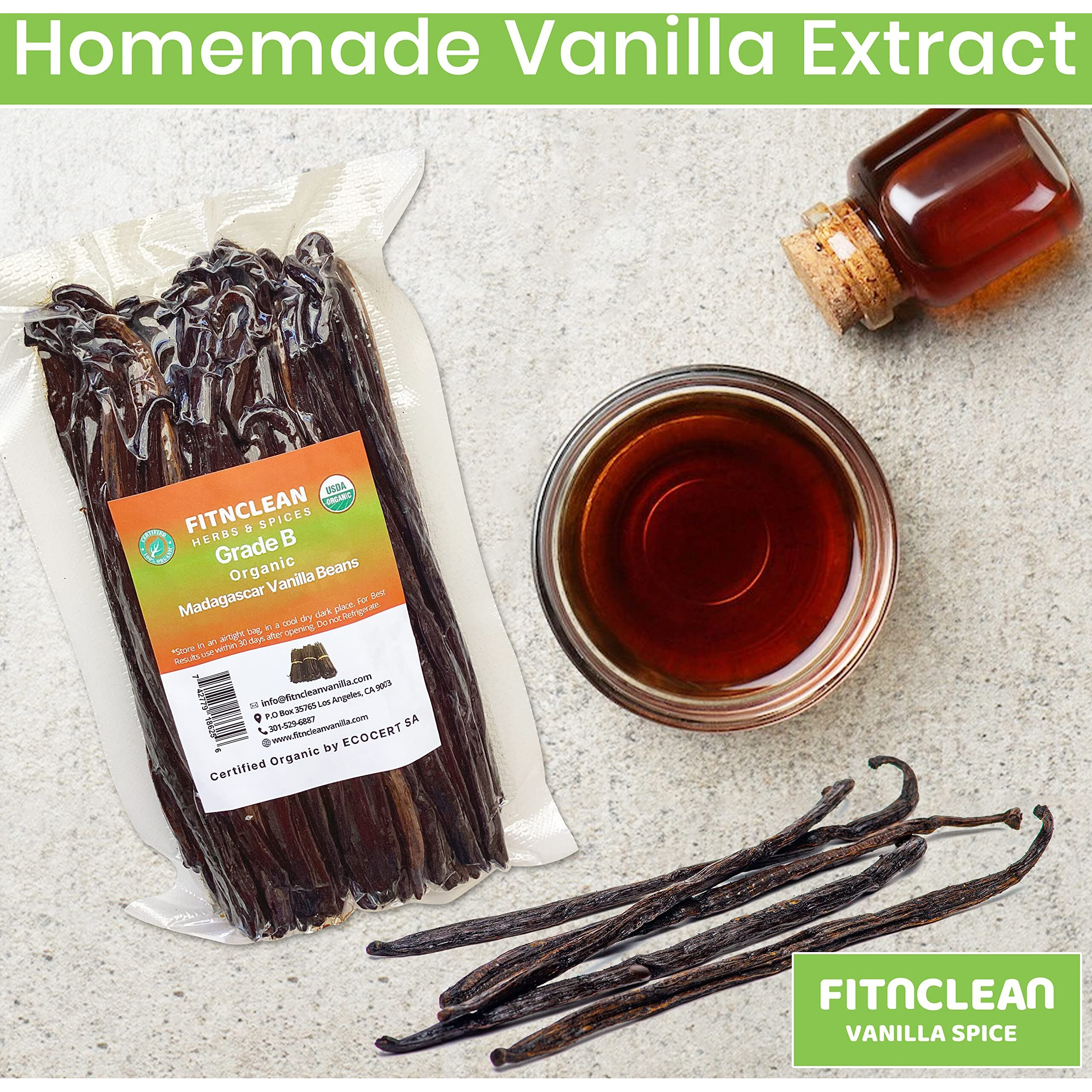 100 Organic Vanilla Beans Madagascar Grade B For Extract, Cooking And Baking. Certified Usda Organic. 5&quot&quot-7&quot&quot By Fitnclean Vanilla| Whole Non-Gmo Bourbon Pods