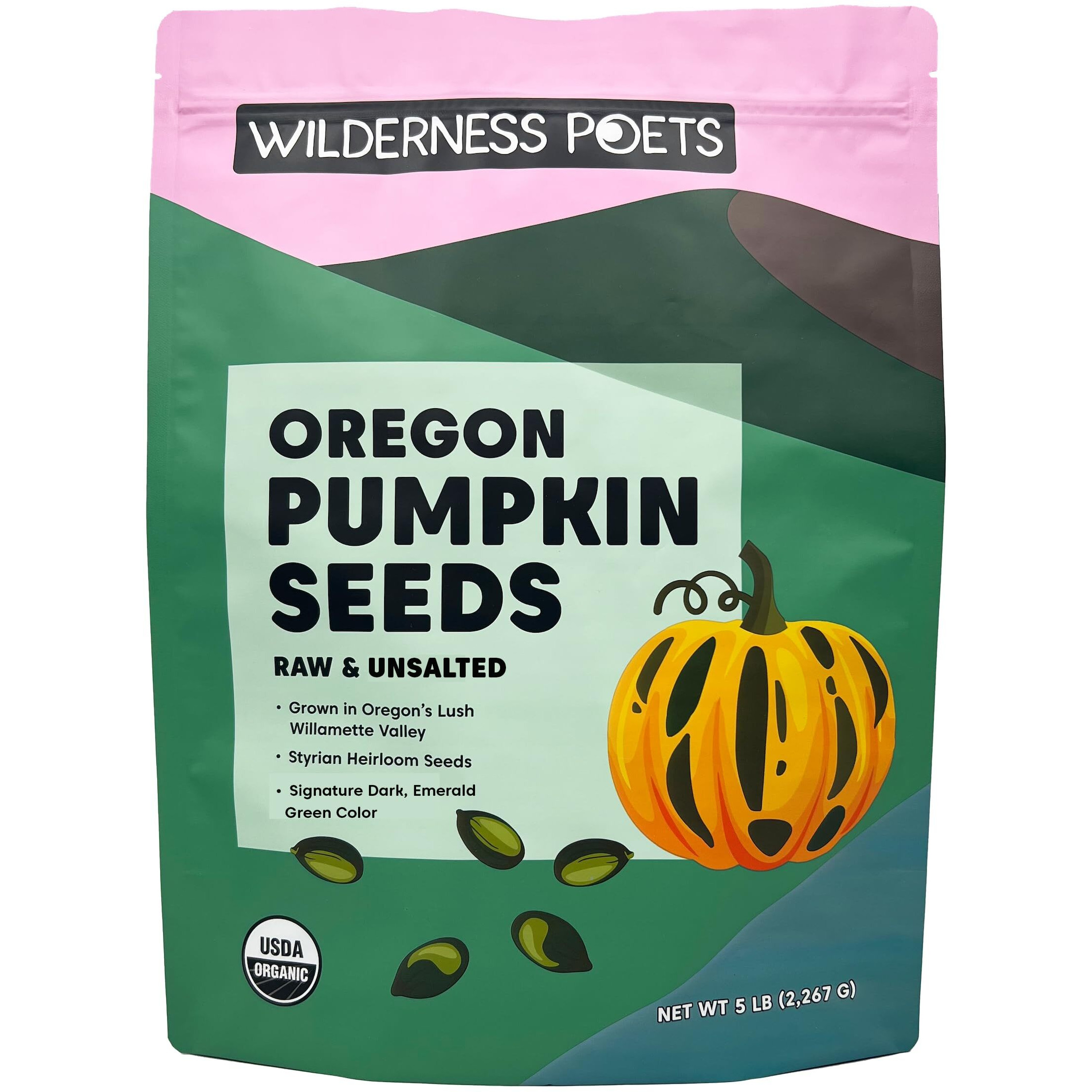 Wilderness Poets, Oregon Pumpkin Seeds - Organic, Heirloom, Raw - No Salt, No Shells, Bulk Size (5 Pound - 80 Ounce)