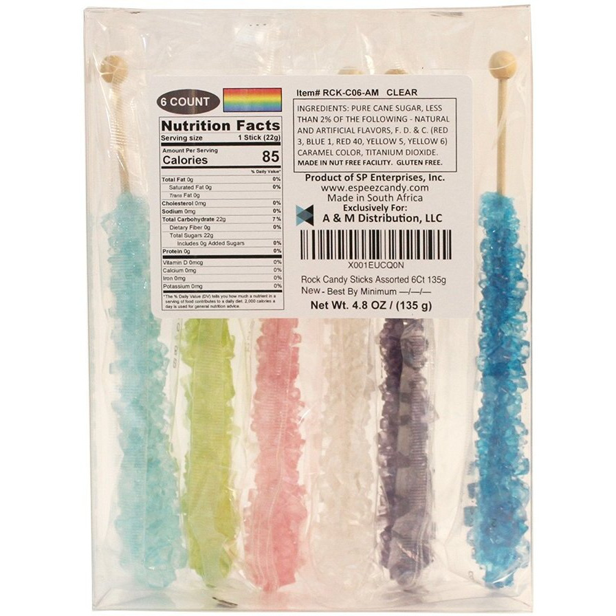 Extra Large Rock Candy Sticks 6 Assorted Espeez Rock Candy Sticks, Candy Buffet, Swizzle Sticks - Bulk Candy For Birthdays, Weddings, Reception Candy, Decorations, Bridal And Baby Showers