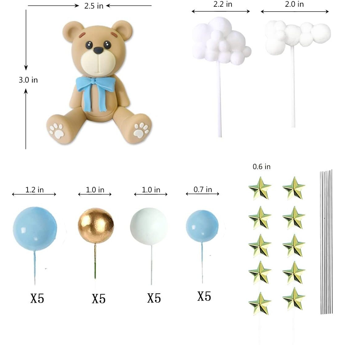 Bear Cake Toppers Bear Balls Cake Decorations With Stars Clouds Cake Toppers For Boy Girl Baby Shower Birthday Party Decorations (Blue Bear Set)