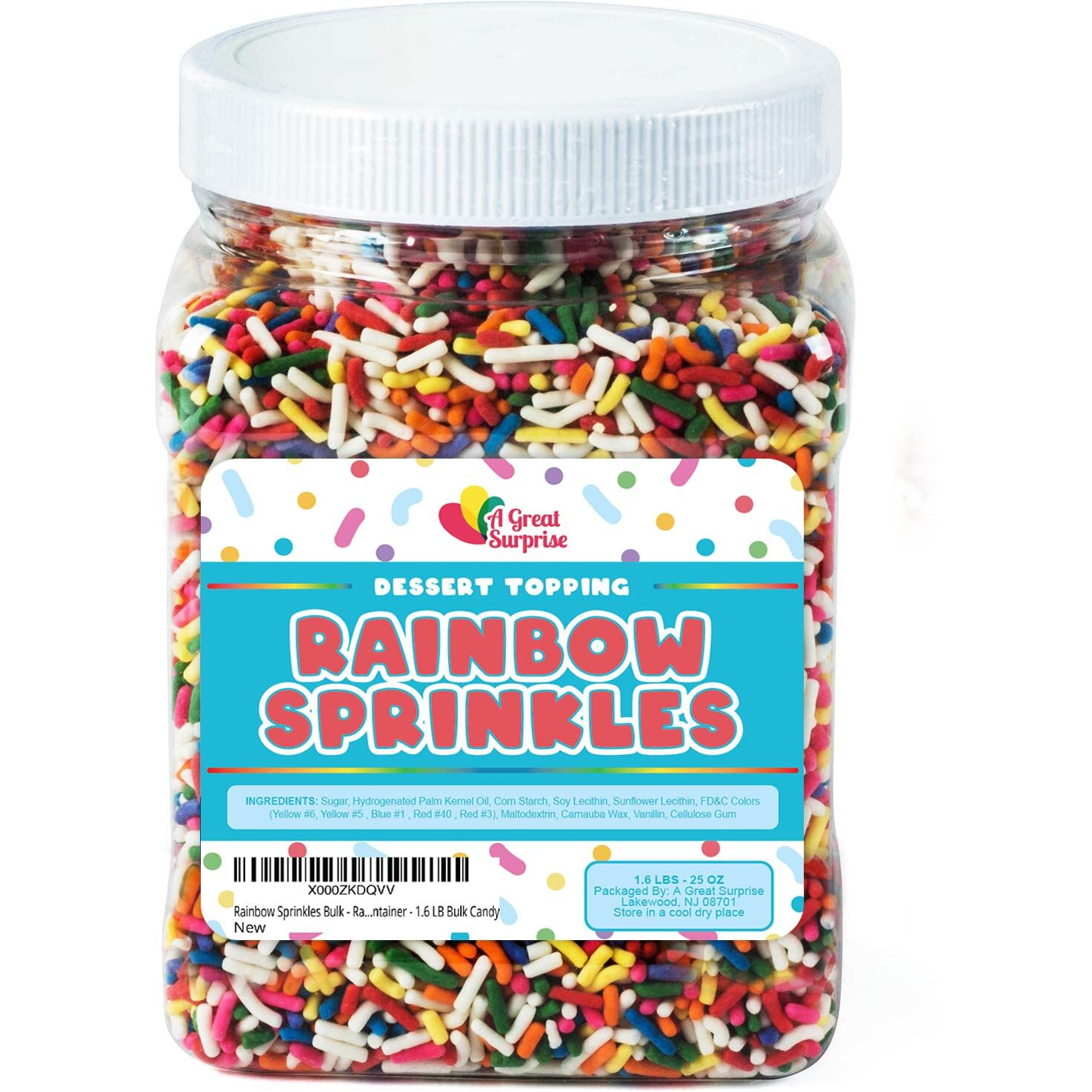 Rainbow Sprinkles - 1.6 Pounds - Ice Cream Sundae Toppings - Colorful Rainbow Jimmies For Cake Decorating, Baking, Cupcakes, Cookies