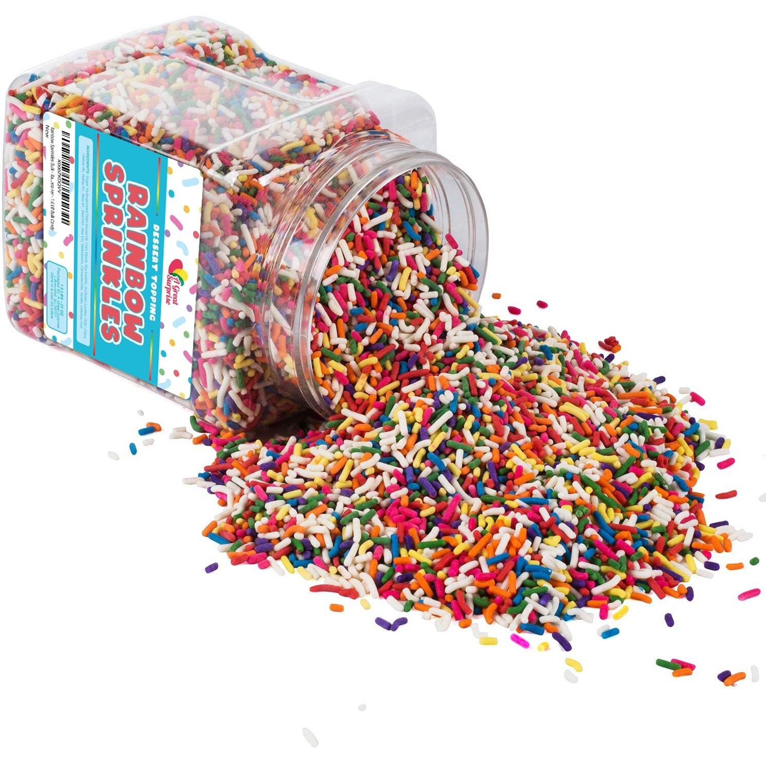 Rainbow Sprinkles - 1.6 Pounds - Ice Cream Sundae Toppings - Colorful Rainbow Jimmies For Cake Decorating, Baking, Cupcakes, Cookies