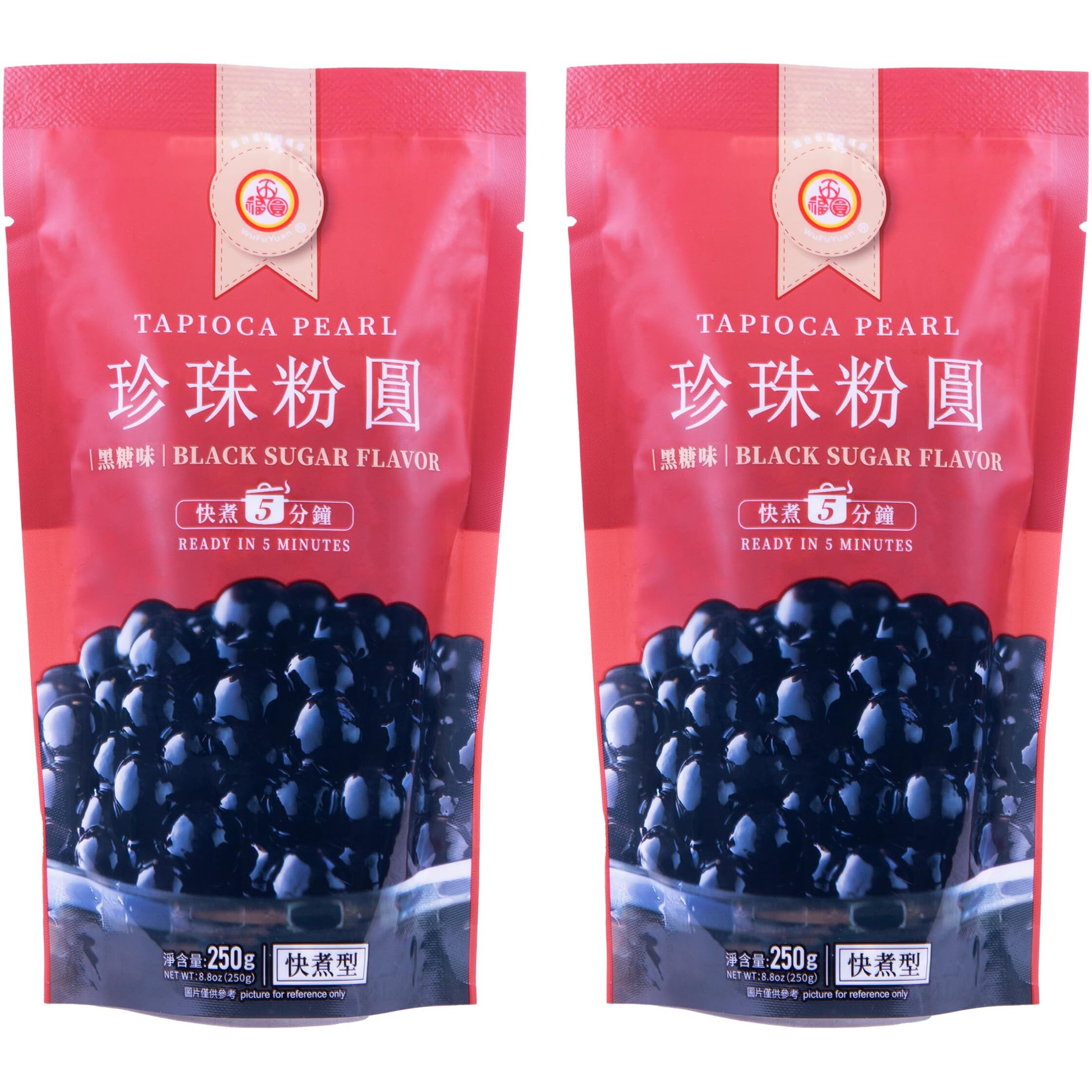 Wufuyuan Boba Tapioca Pearl, Black Sugar Flavor, Ready In 5 Minutes, 8.8 Oz. (2 Packs)