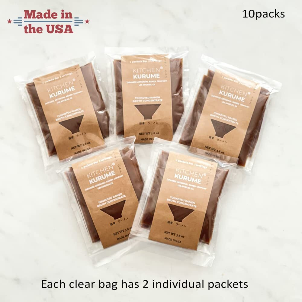 Kitchen Kurume Tonkotsu Ramen Broth Concentrate (Pack Of 10), Made In Usa, Japanese Ramen, Pork Bone Soup Base, No Msg, No Preservatives, Fresh Small Batch,19 Fl Oz