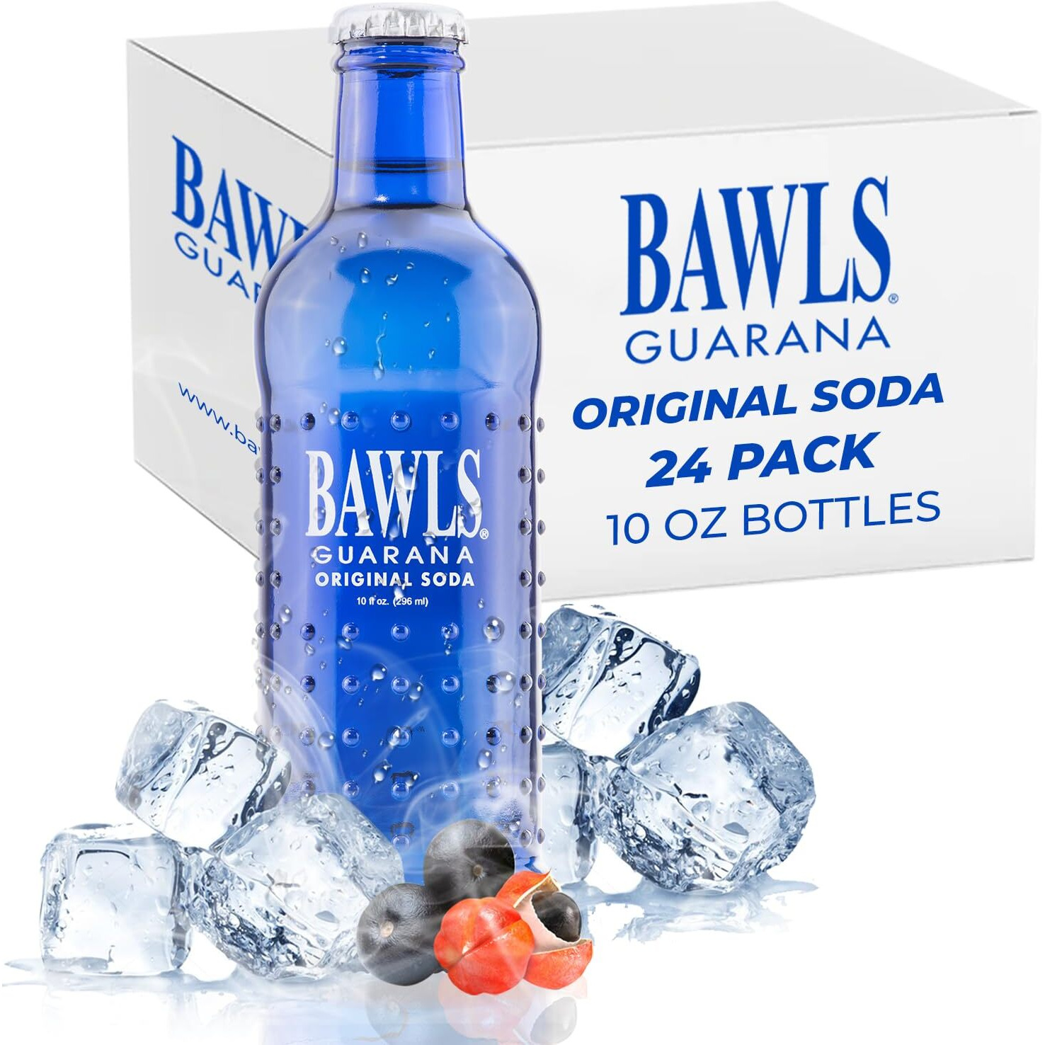 Bawls Guarana Original, Bawls Guarana Drink, Guarana Soda, Guarana Fueled Soda For Energy, High Energy Caffeinated Drink, 10Oz 24 Pack Glass Bottles