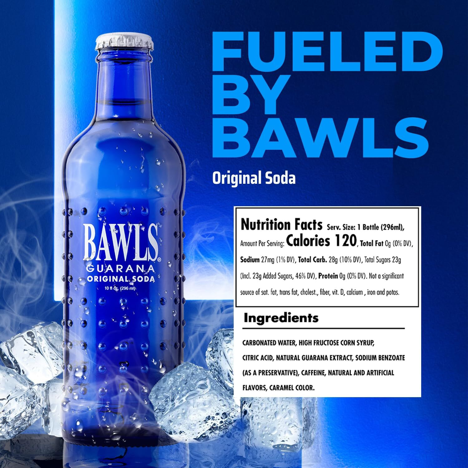 Bawls Guarana Original, Bawls Guarana Drink, Guarana Soda, Guarana Fueled Soda For Energy, High Energy Caffeinated Drink, 10Oz 24 Pack Glass Bottles