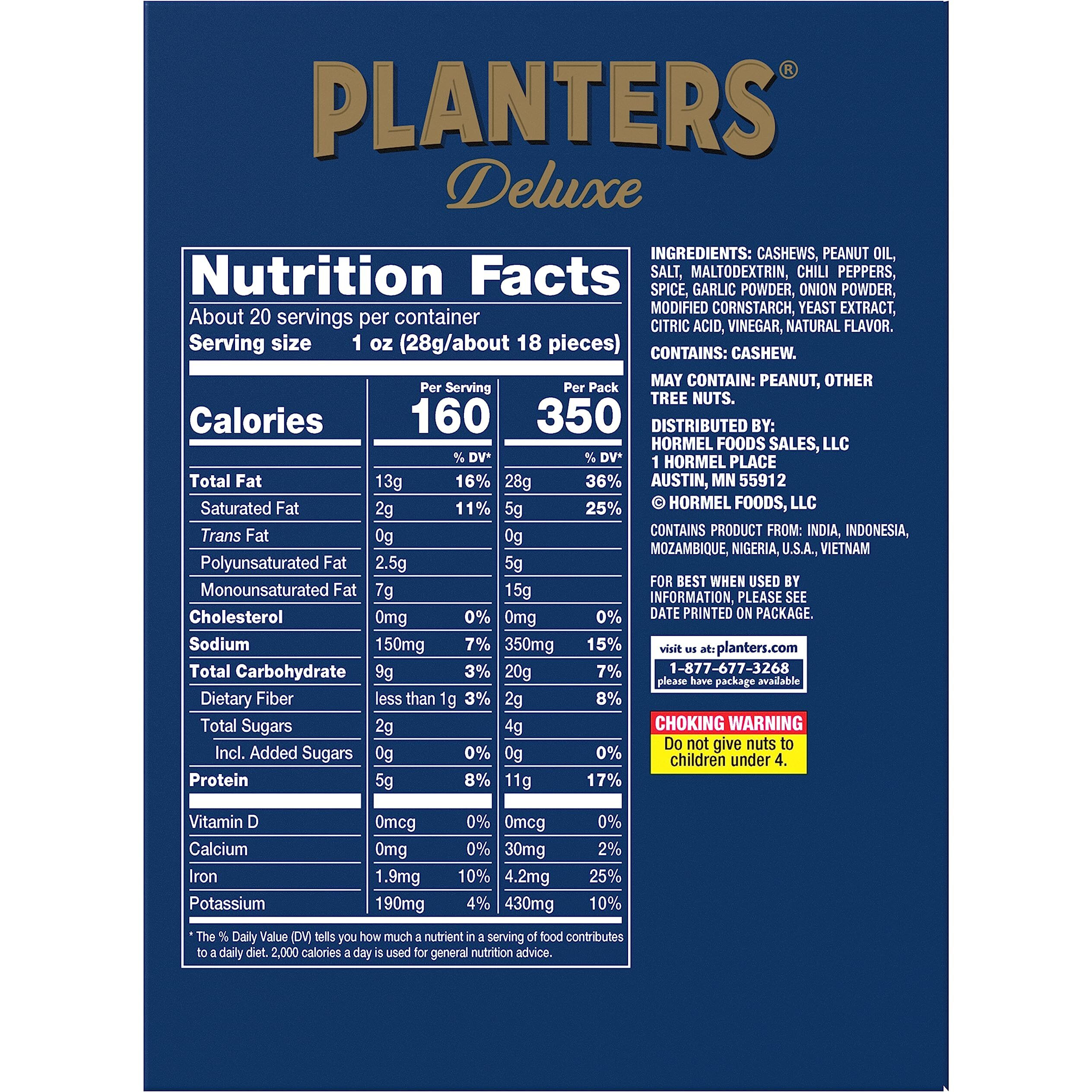 Planters Spicy Cajun Cashews, 2.25 Oz Bags (Pack Of 10)