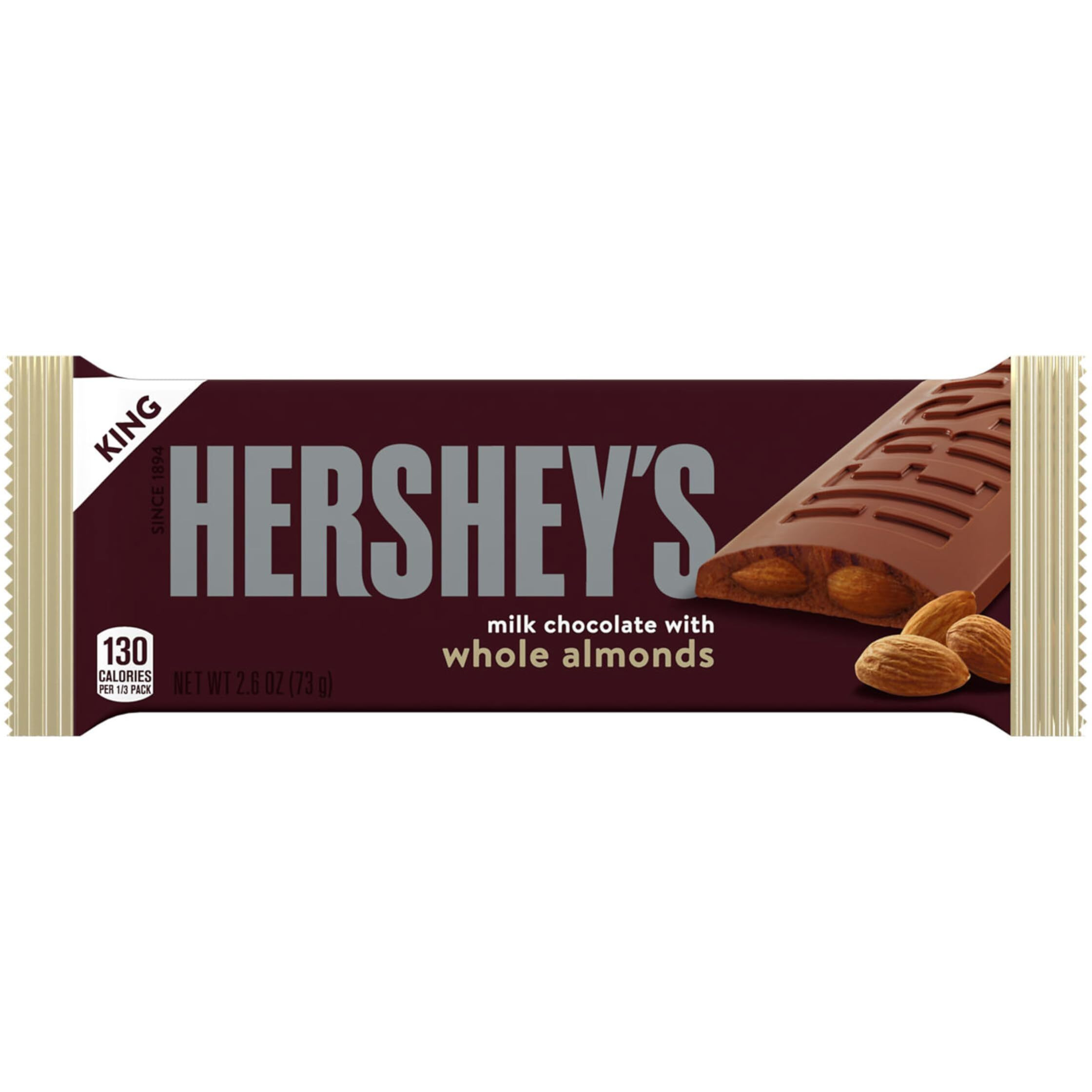 Hershey's Milk Chocolate With Whole Almonds Candy Bars, 2.6 Oz (18 Count)