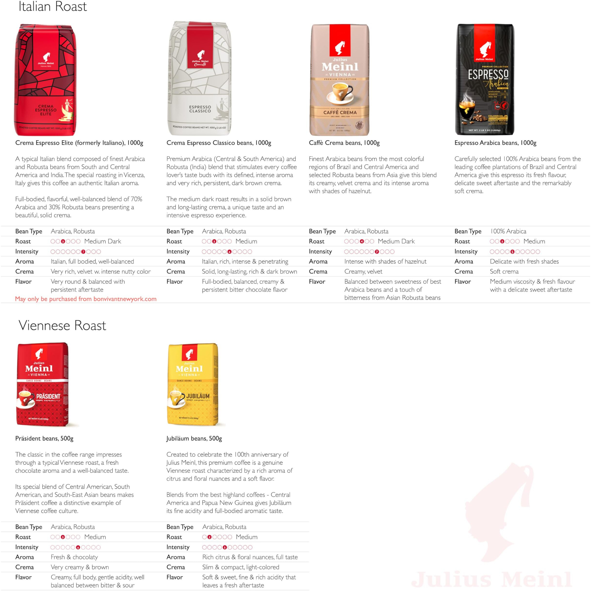 Julius Meinl "&quotCrema Espresso Classico,"" Medium Roasted Coffee Beans, 1Kg / 35Oz