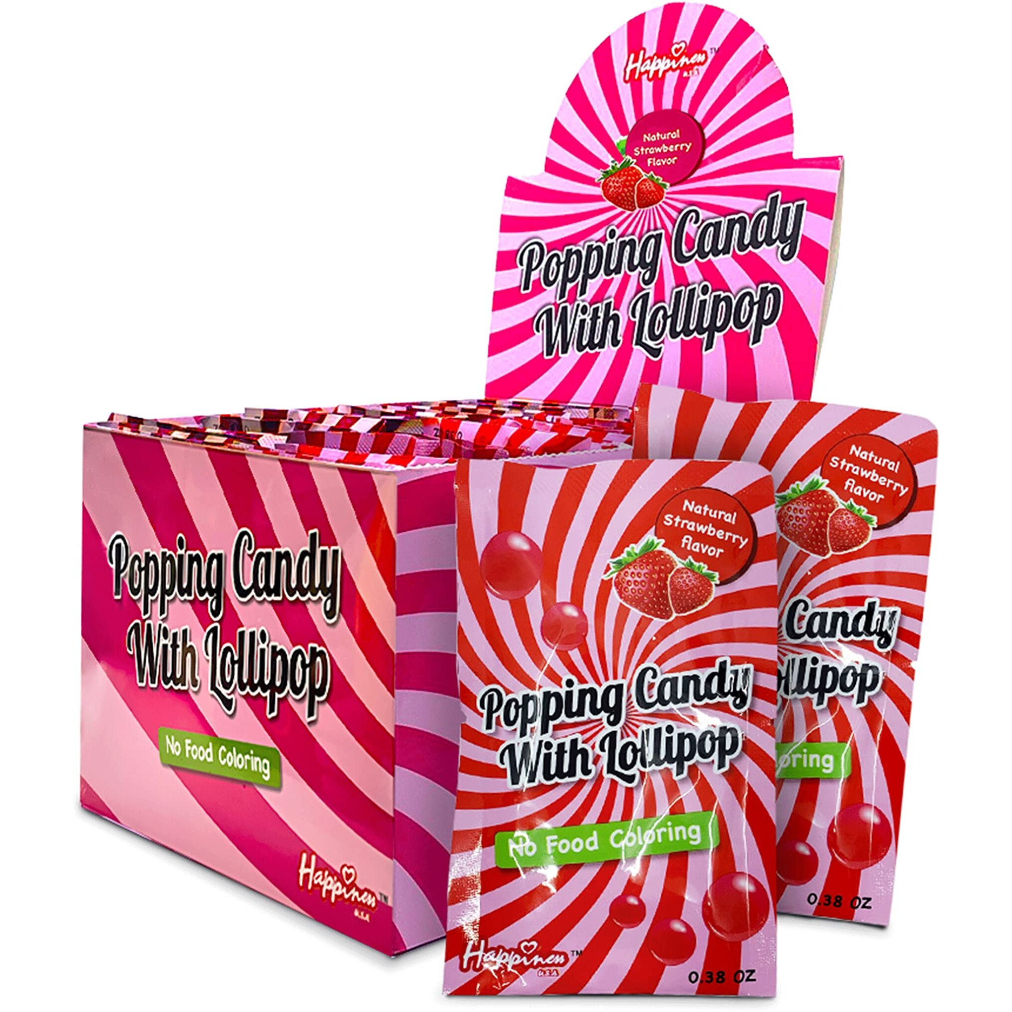 Happiness Usa 50 Pcs Popping Candy With Fun Dip Lollipop - All Natural No Artificial Colors Or Flavors Pop Rocks Candy | Individually Wrapped Kosher Pareve Candy Pop | Non Dairy Pop Rocks Strawberry