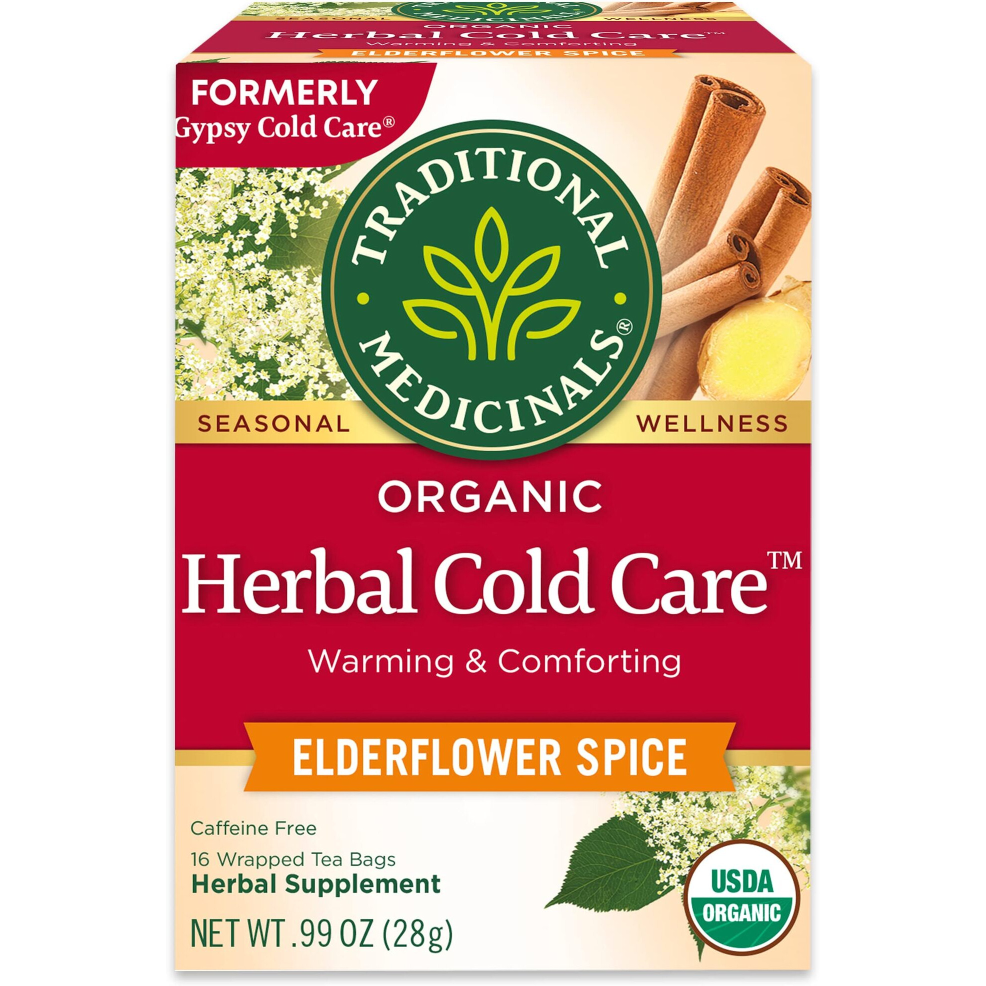 Traditional Medicinals Tea, Organic Herbal Cold Care, Providing Soothing Comfort, 16 Tea Bags