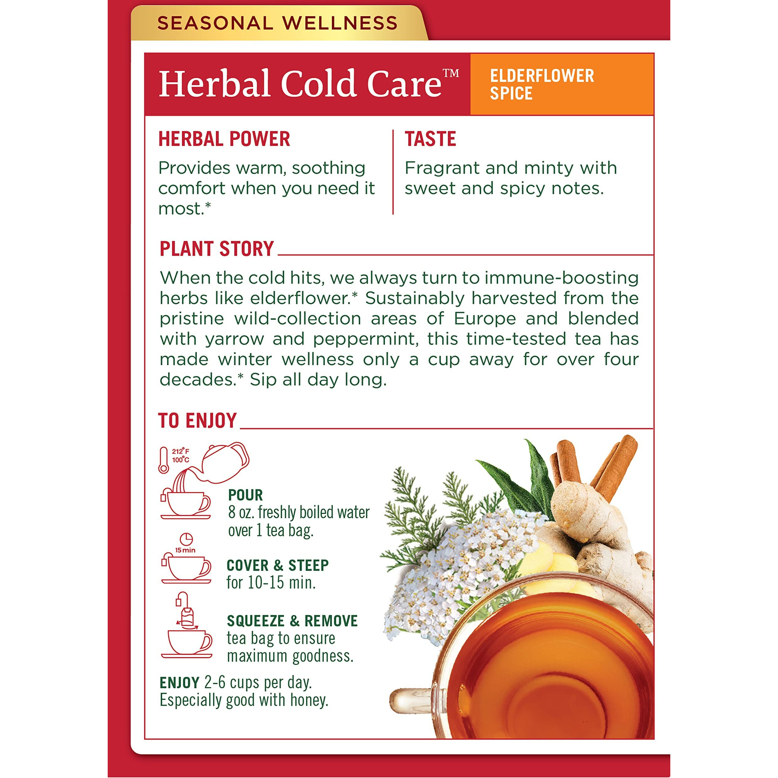 Traditional Medicinals Tea, Organic Herbal Cold Care, Providing Soothing Comfort, 16 Tea Bags