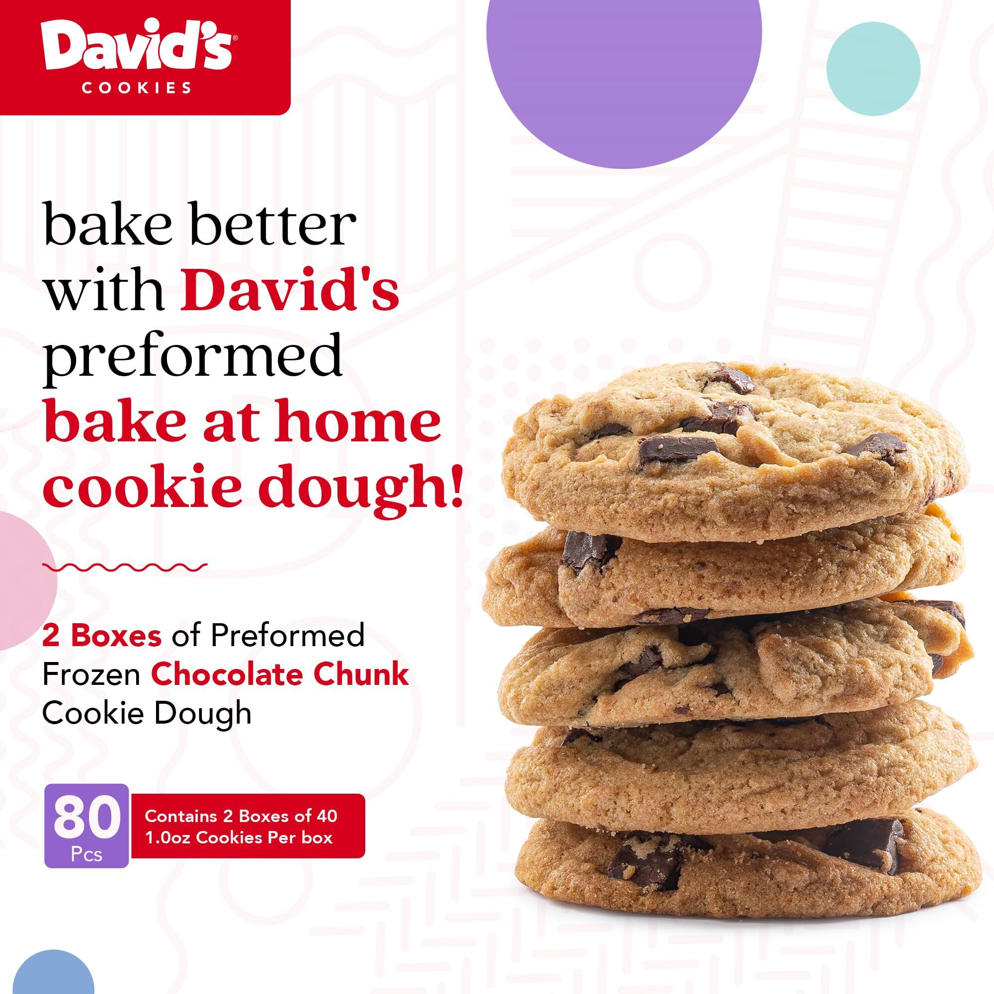 David's Cookies Preformed Frozen Cookie Dough Chocolate Chunk 80 Count