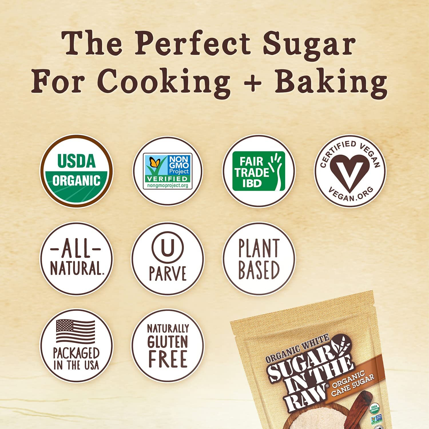 Sugar In The Raw Organic Granulated White Premium Cane Sugar, No Erythritol, Pure Natural Sweetener, Hot & Cold Drinks, Coffee, Baking, Vegan, Gluten-Free, Non-Gmo, Bulk Sugar, 24 Oz Bag (8-Pack)